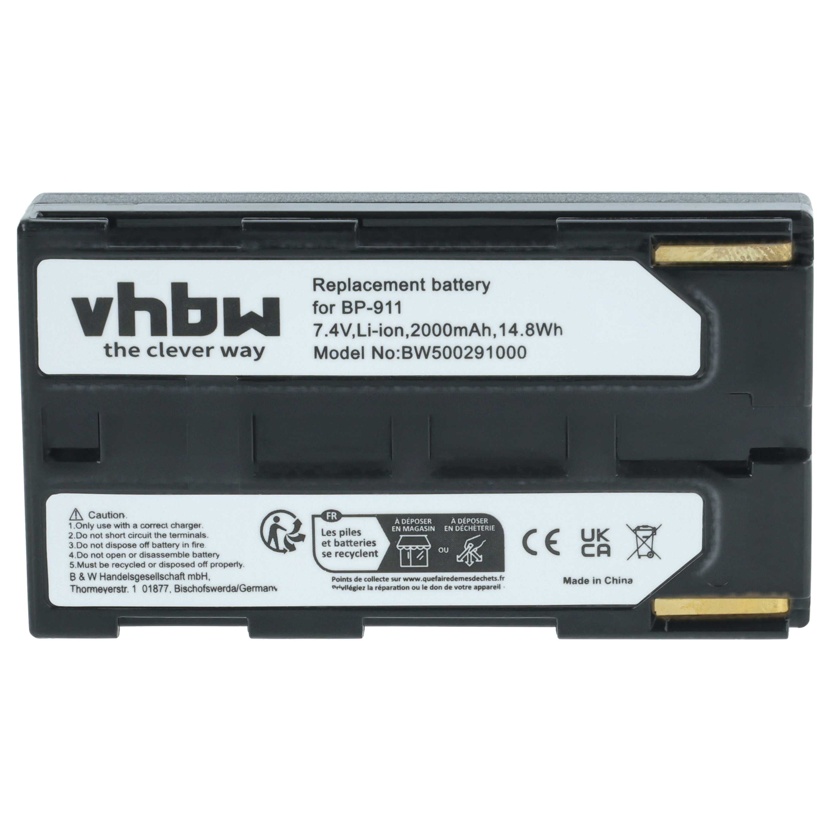 Videocamera Battery replaces Canon BP-927, BP-930, BP-915, BP-924, BP-911, BP-914 - 1300 mAh 7.2 V Li-Ion
