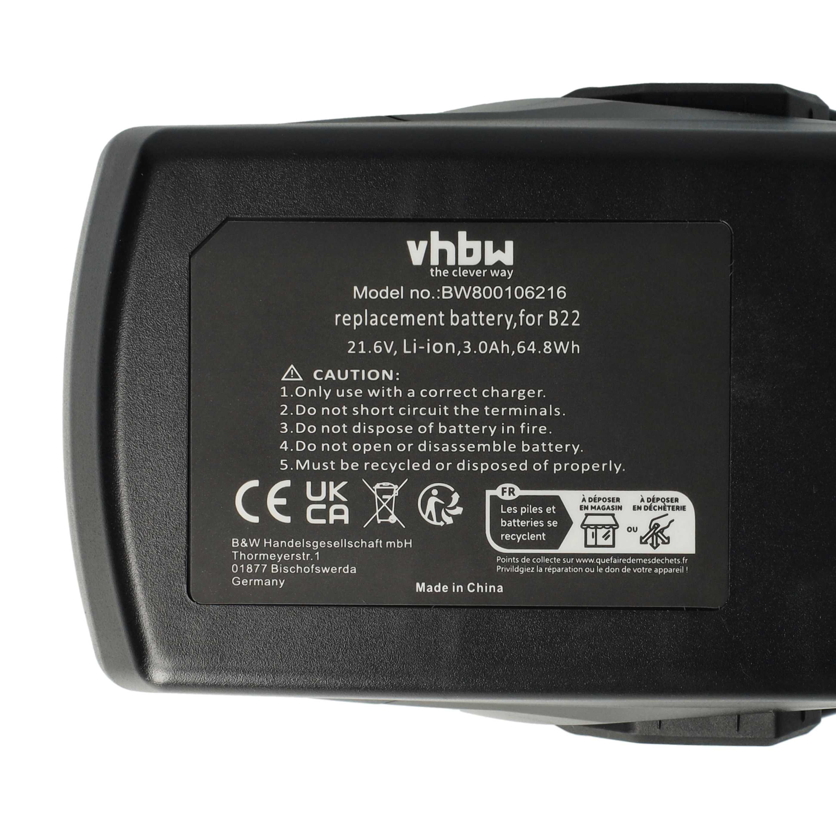 3x Battery replaces Hilti 2018498, 2136393, 2136395, 2183185 Electric Power Tool - 3000 mAh, 21.6 V, Li-Ion