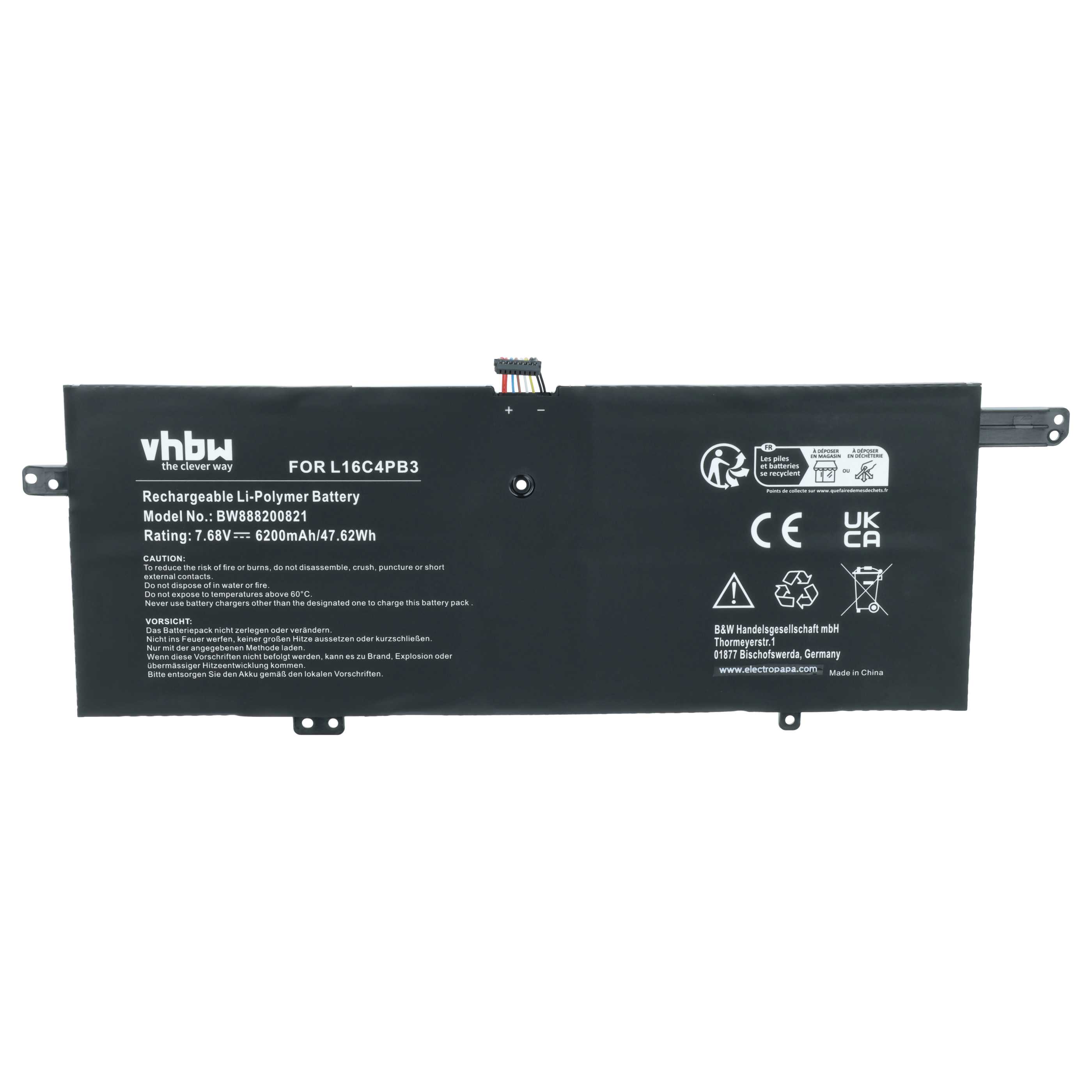 Akumulator do laptopa zamiennik Lenovo L16L4PB3, L16C4PB3, L16M4PB3 - 6200 mAh 7,68 V LiPo, czarny