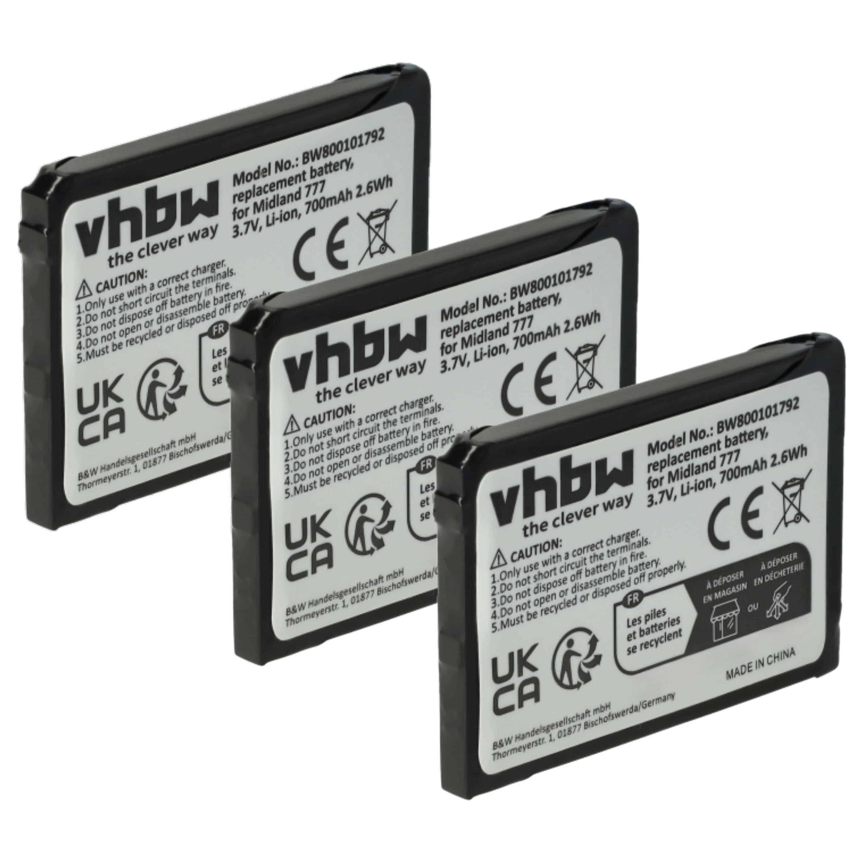 Radio 3x Battery replaces Alan FB-777 - 700 mAh 3.7 V Li-Ion