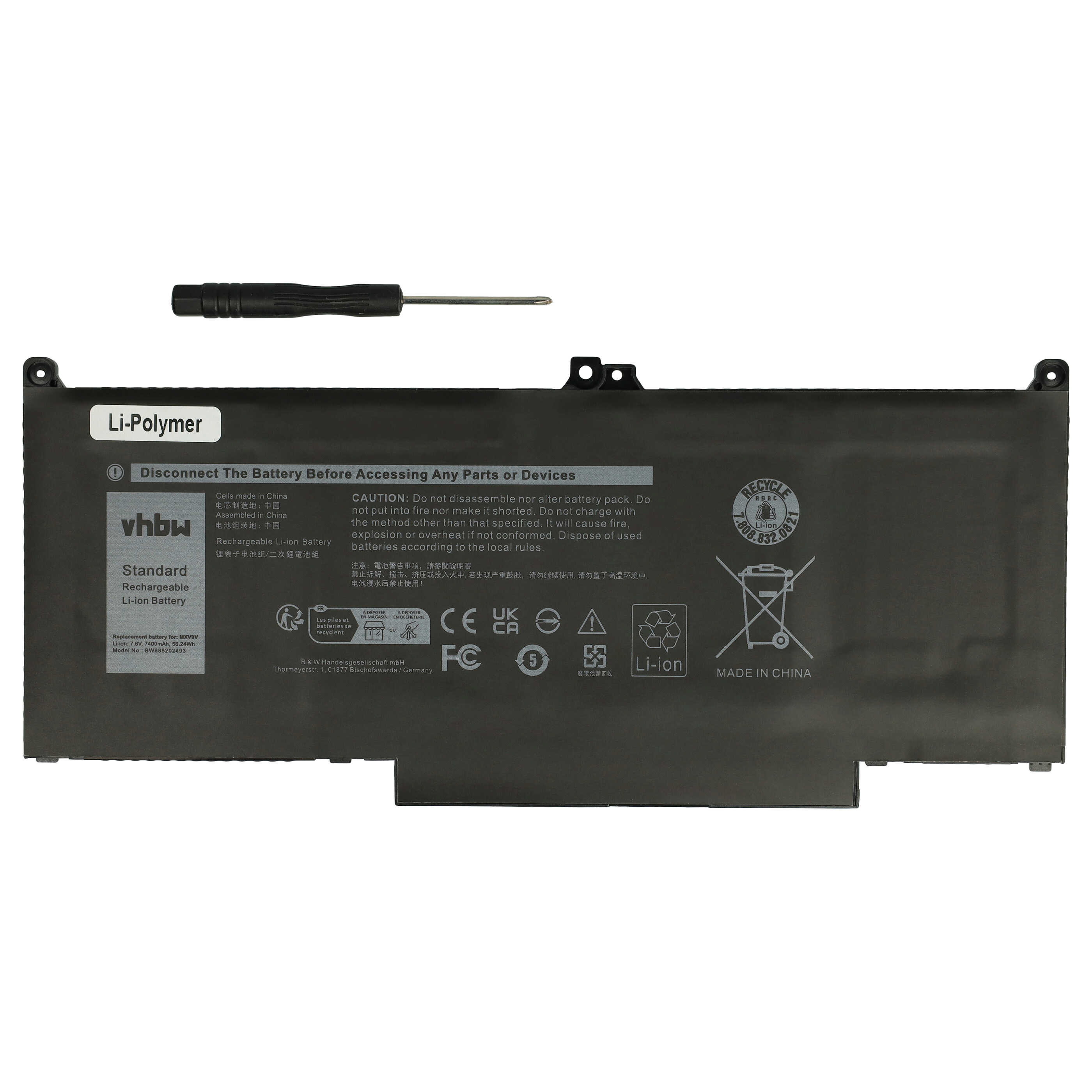 Batteria sostituisce Dell 05VC2M, MXV9V per notebook Dell - 7400mAh 7,6V Li-Poly