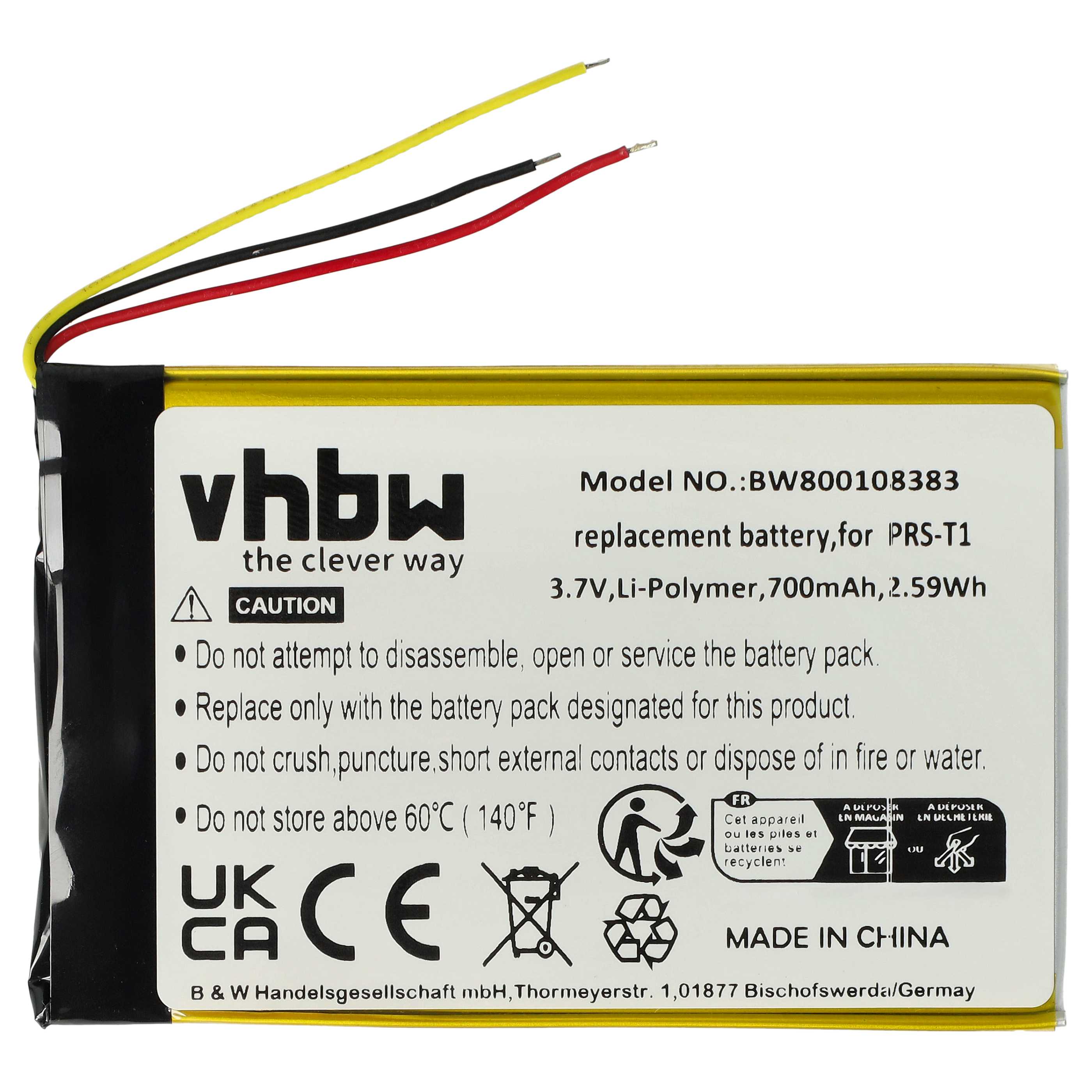 Batterie remplace Sony LIS1476MHPPC(SY6), LIS1476, 1-853-104-11 pour liseuse ebook - 700mAh 3,7V Li-polymère