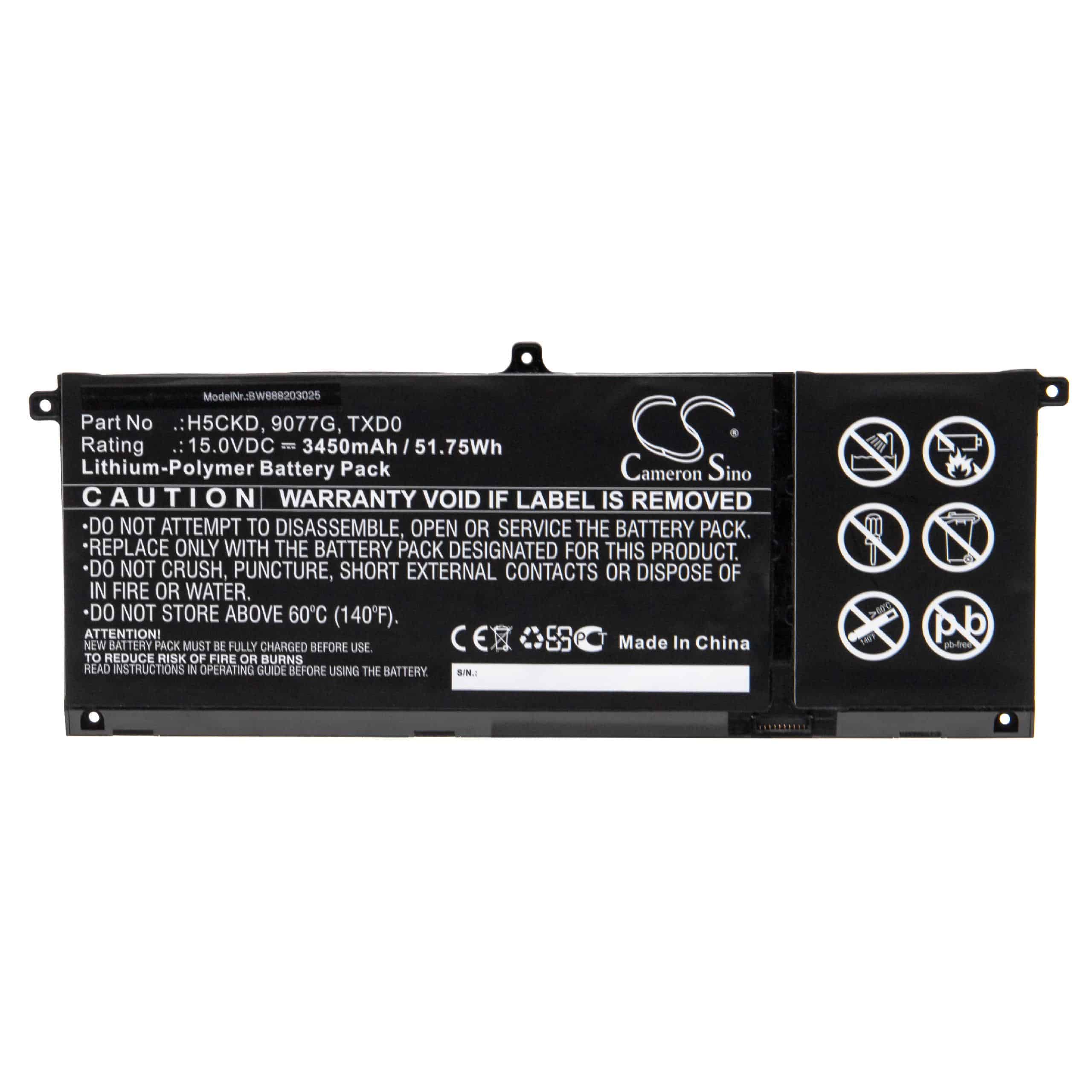 Notebook Battery Replacement for Dell 9077G, H5CKD, TXD0 - 3450mAh 15V Li-polymer