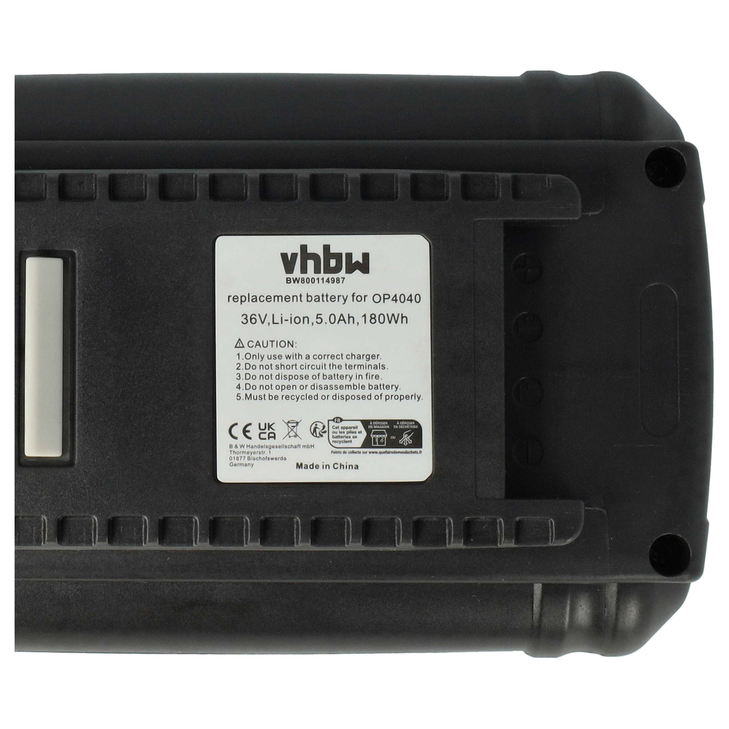 Battery replaces Ryobi BPL3626, BPL3626D, BPL3640, BPL3640D, BPL3650, 5133002166 - 5 Ah 36 V Li-Ion, black