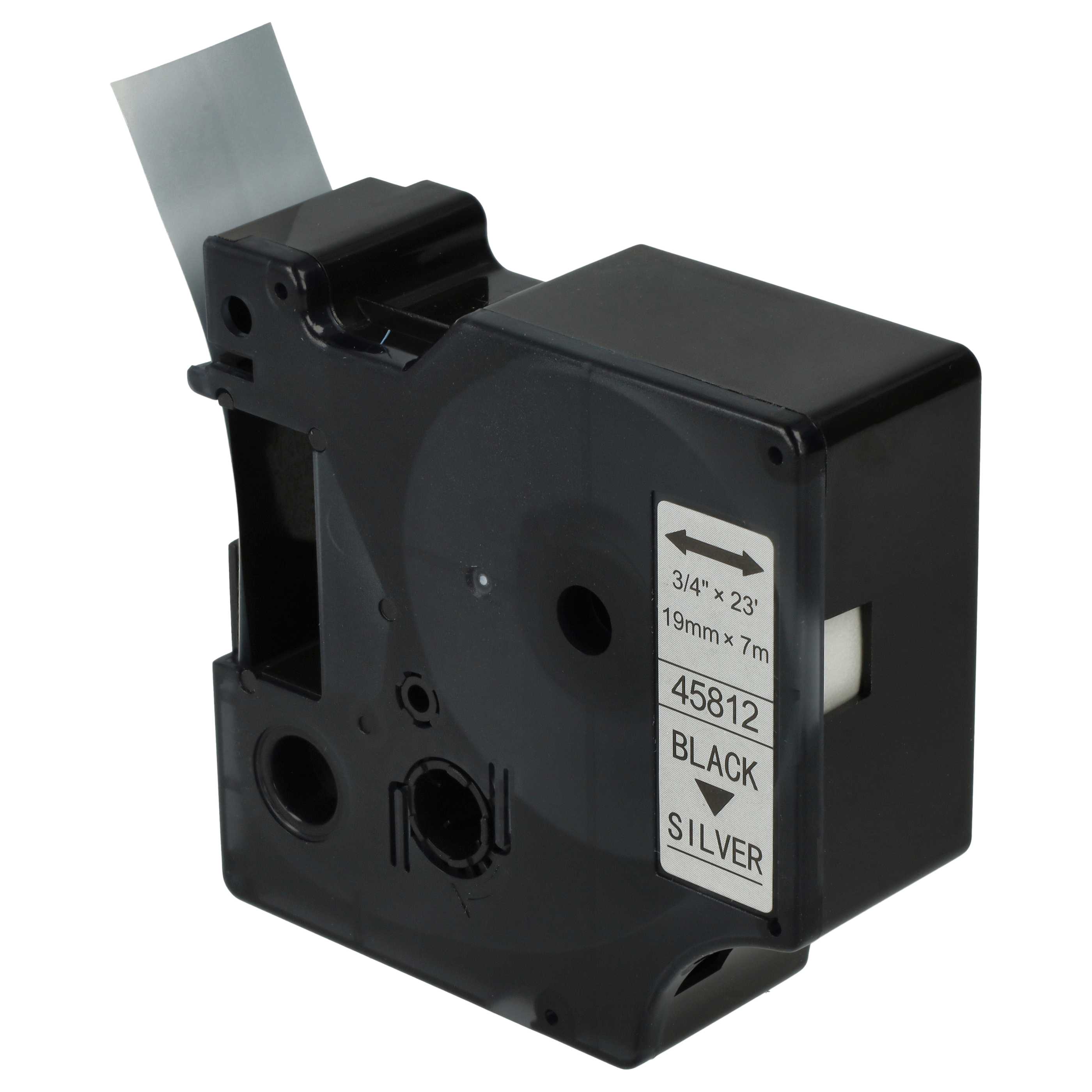 Label Tape replaces Dymo D1, 45812 - 19 mm Black to Silver