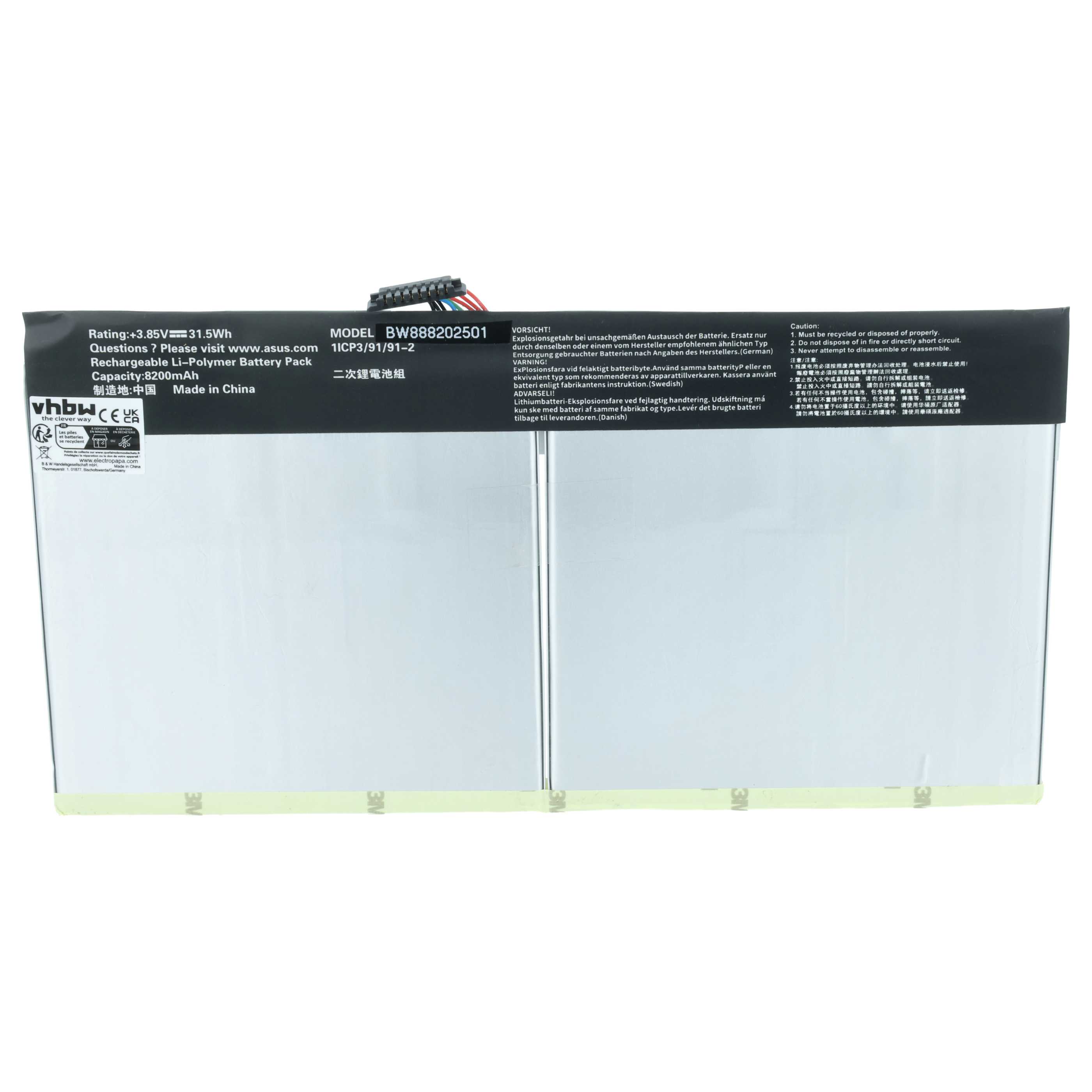 Batteria per tablet sostituisce Asus 0B200-02120000, 0B200-02120100, AD2068520 - 8200mAh 3,85V Li-Poly
