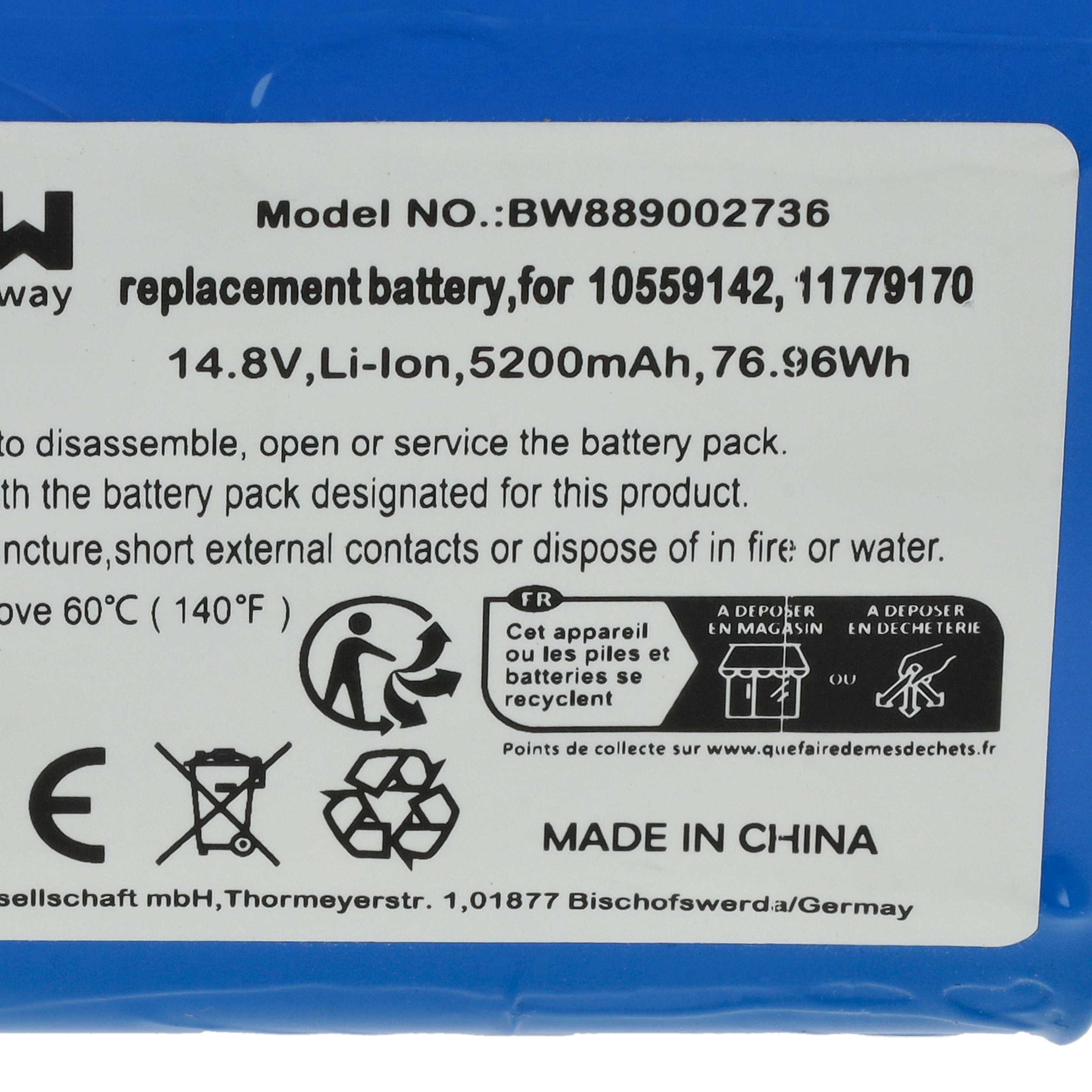 Battery Replacement for Miele 11779170, 10559142 for - 5200mAh, 14.8V, Li-Ion