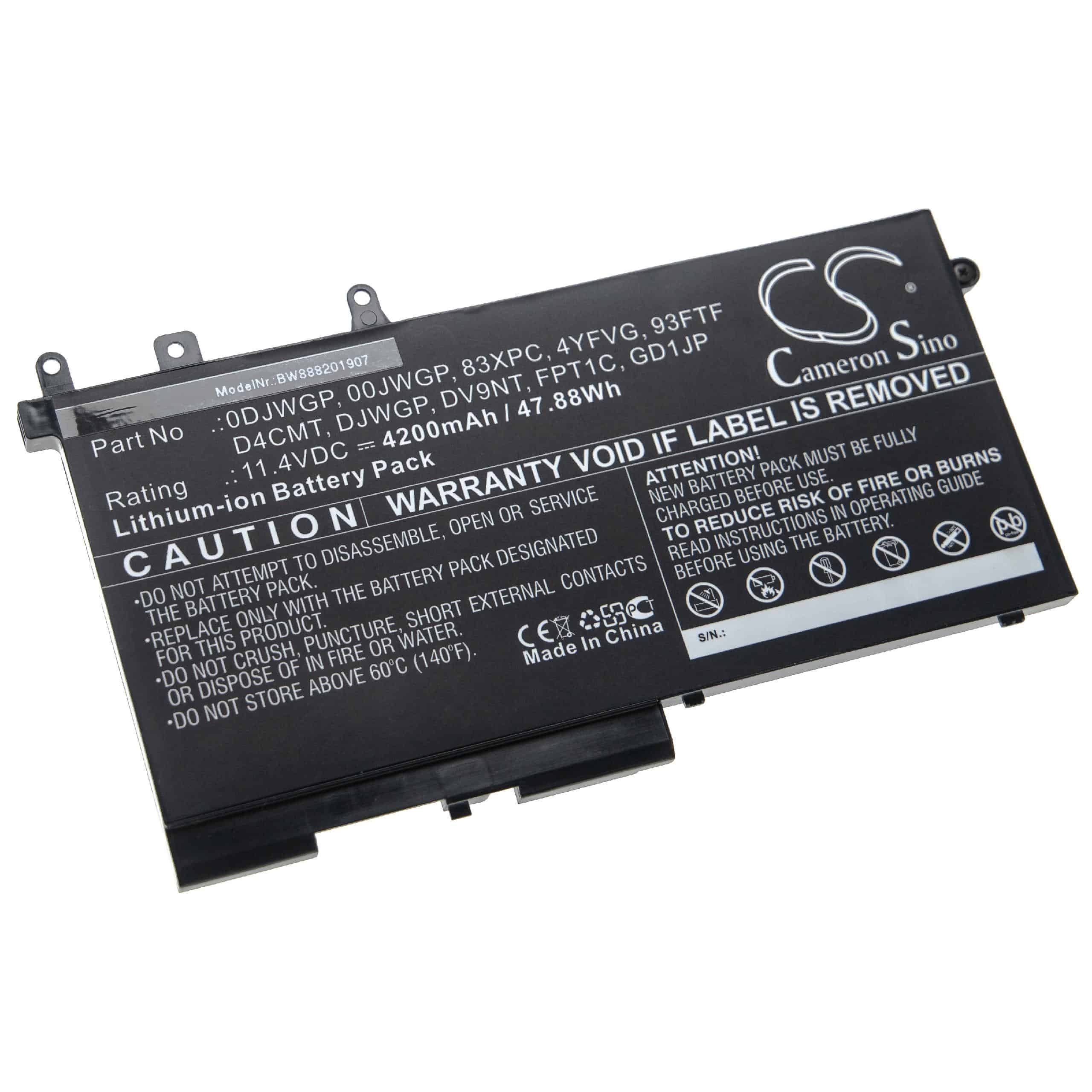 Notebook Battery Replacement for Dell 83XPC, 0DJWGP, 3DDDG, 00JWGP, D4CMT, 93FTF, 4yfvg - 4200mAh 11.4V Li-Ion
