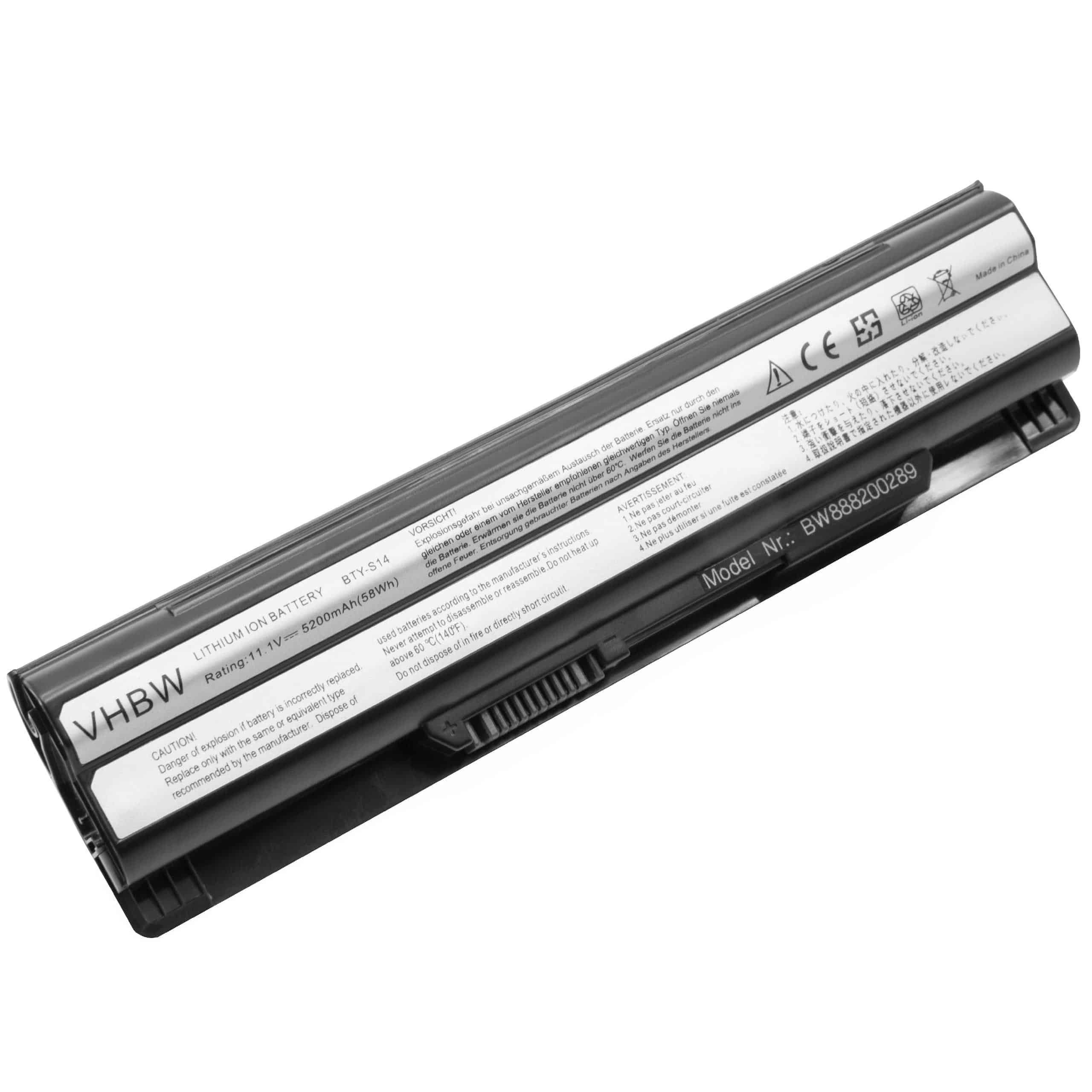 Batería reemplaza Medion 40029150, 40029231, 40029683 para notebook MSI - 5200 mAh 11,1 V Li-Ion negro