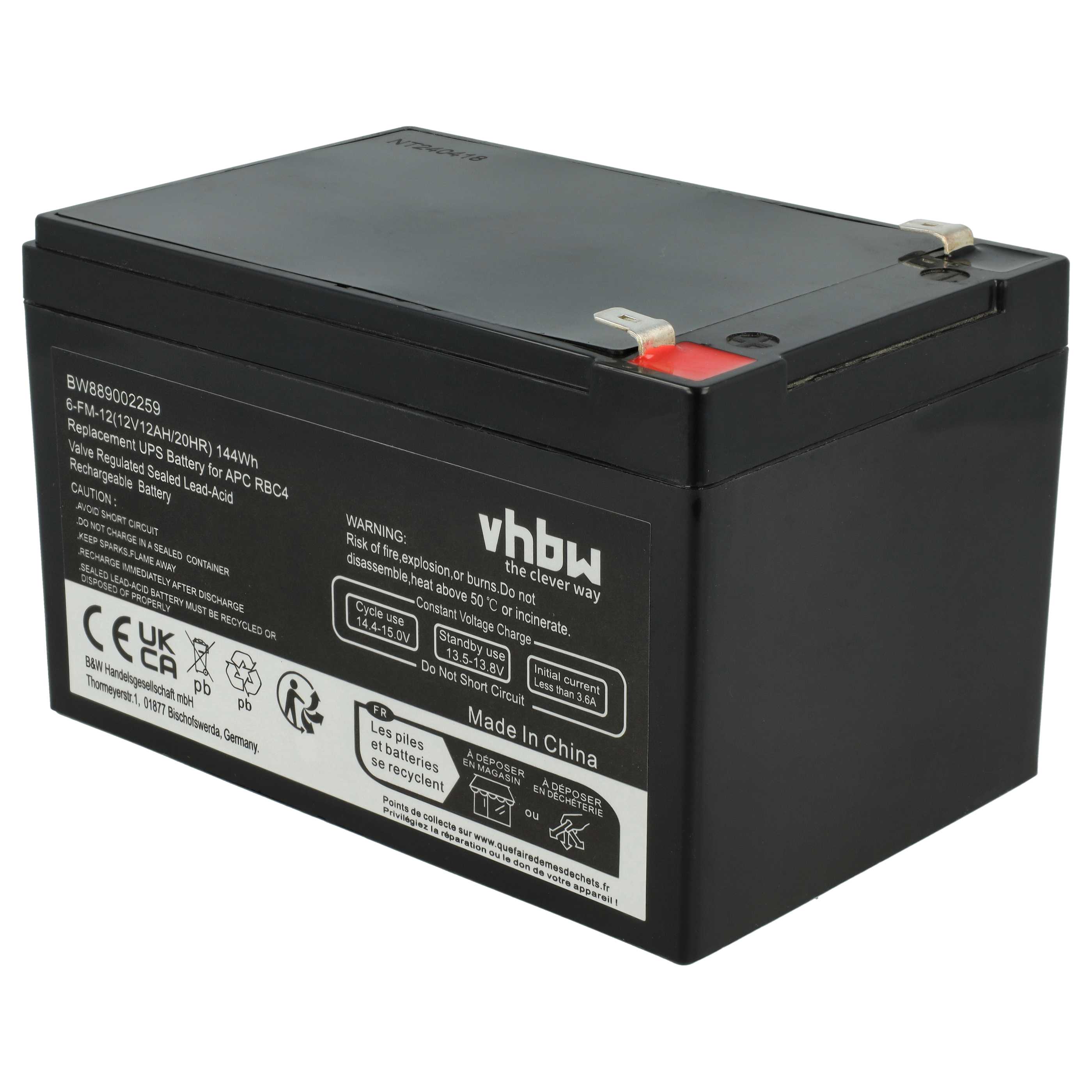 UPS 2x Battery replaces APC RBC4, VISRBC4 - 12 Ah 12 V AGM