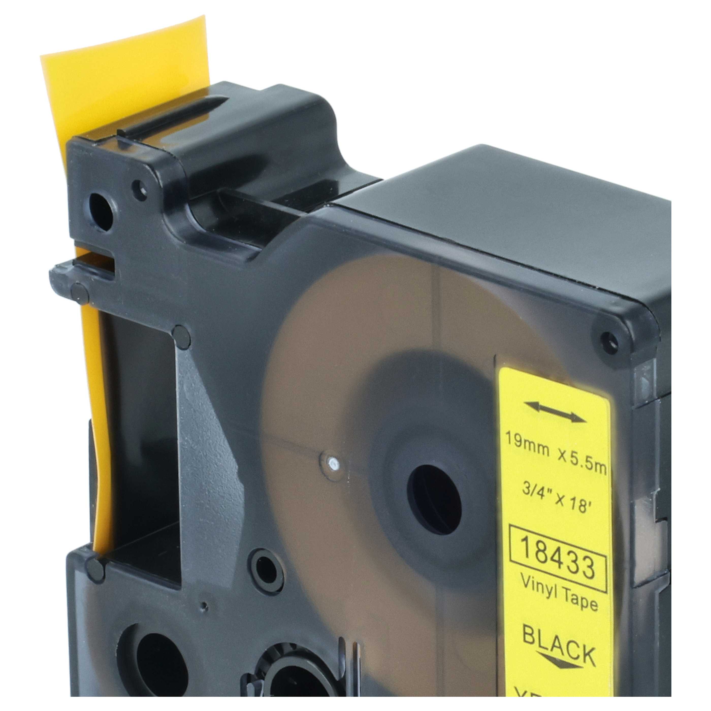 Cassetta nastro sostituisce Dymo 18433 per etichettatrice 19mm nero - giallo, vinile