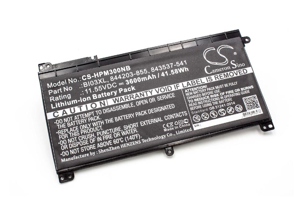 Batterie remplace HP 843537-541, 843537-421, 1LT72ES pour ordinateur portable - 3600mAh 11,55V Li-ion, noir