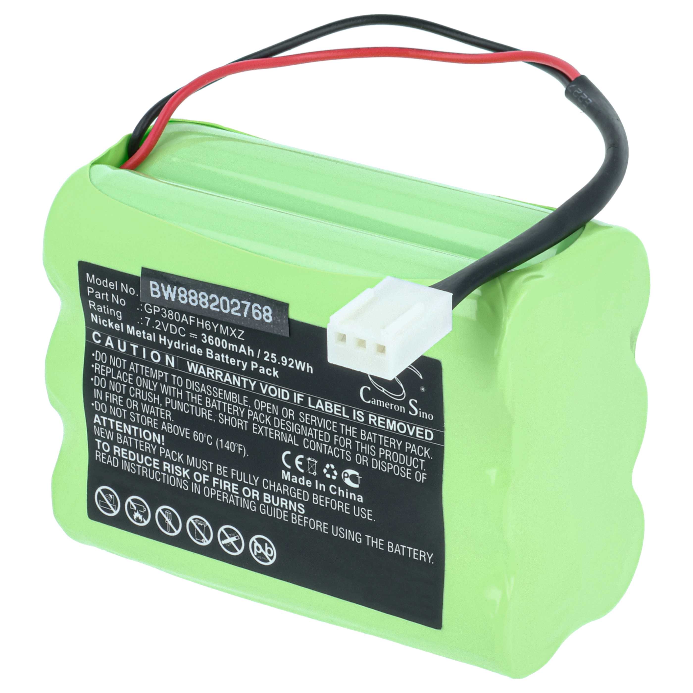 Batería reemplaza Megalite / Mettler / Transpal GP380AFH6YMXZ para dispositivo medición - 3600 mAh 7,2 V NiMH
