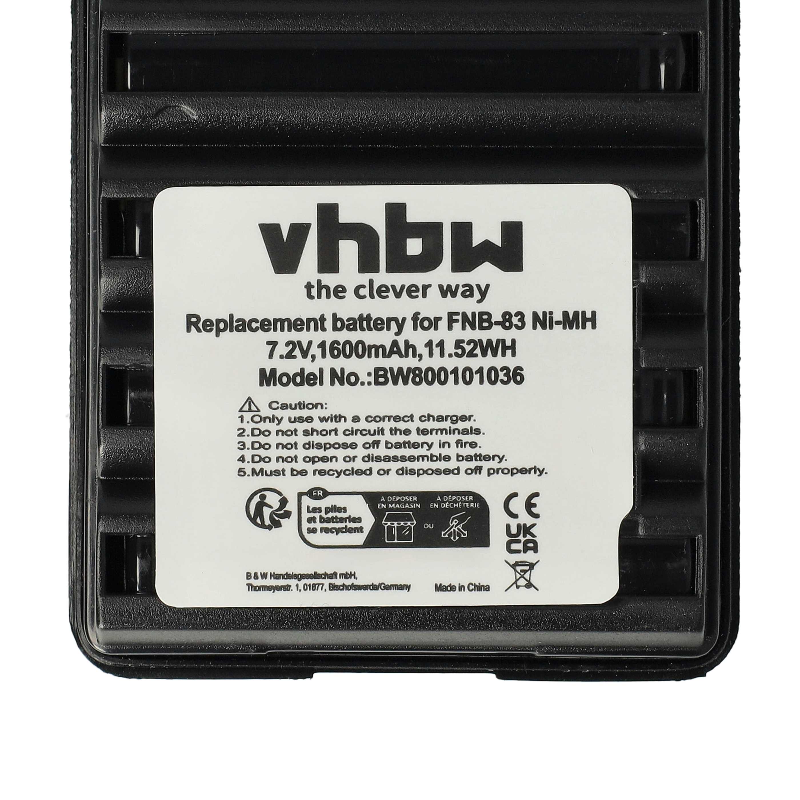 Radio 2x Battery replaces Yaesu Vertex FNB-64H, FNB-57, FNB-64, FNB-83, AAJ66X001 - 1600 mAh 7.2 V NiMH