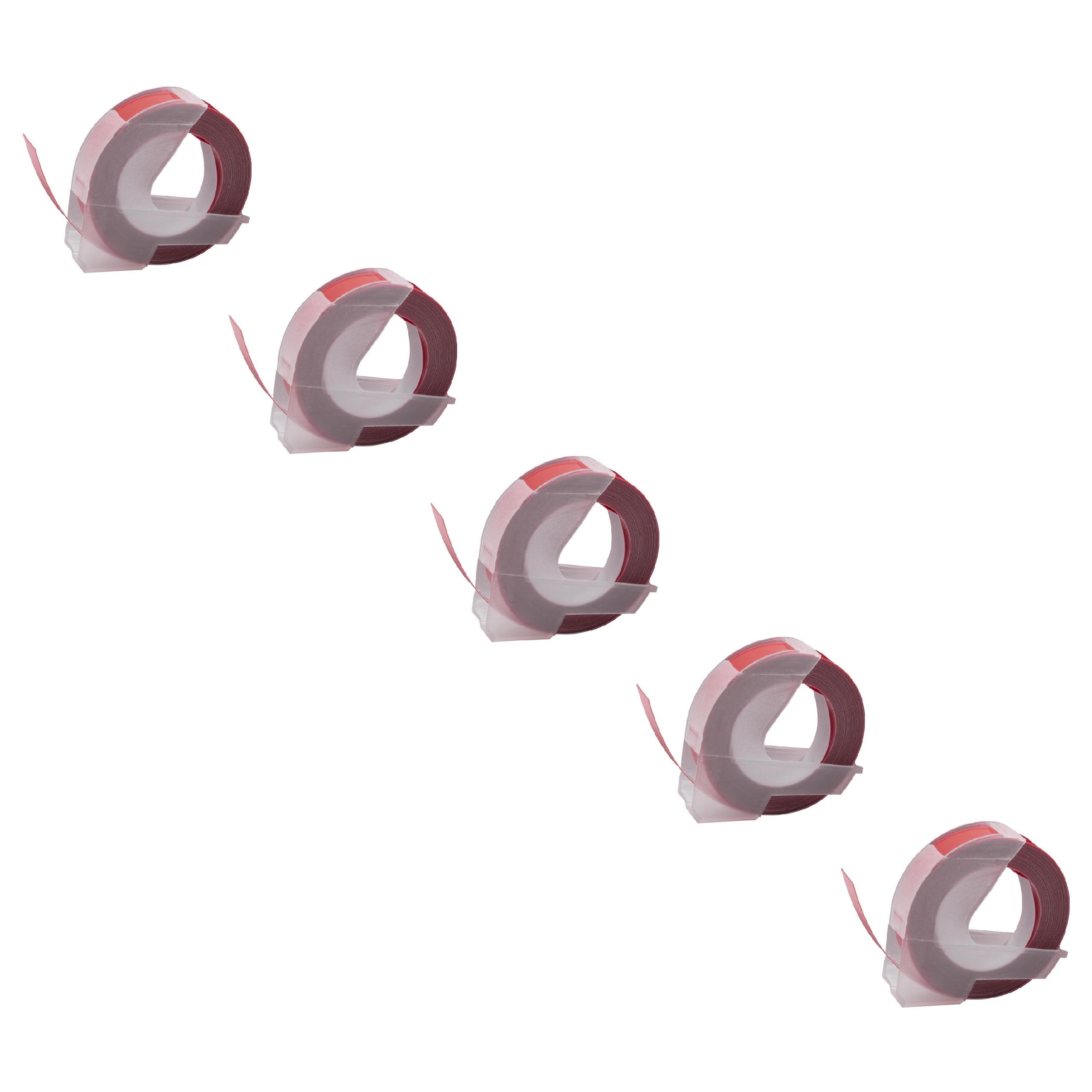 5x 3D Embossing Label Tape replaces Dymo 520102, S0898150 - 9 mm White to Red