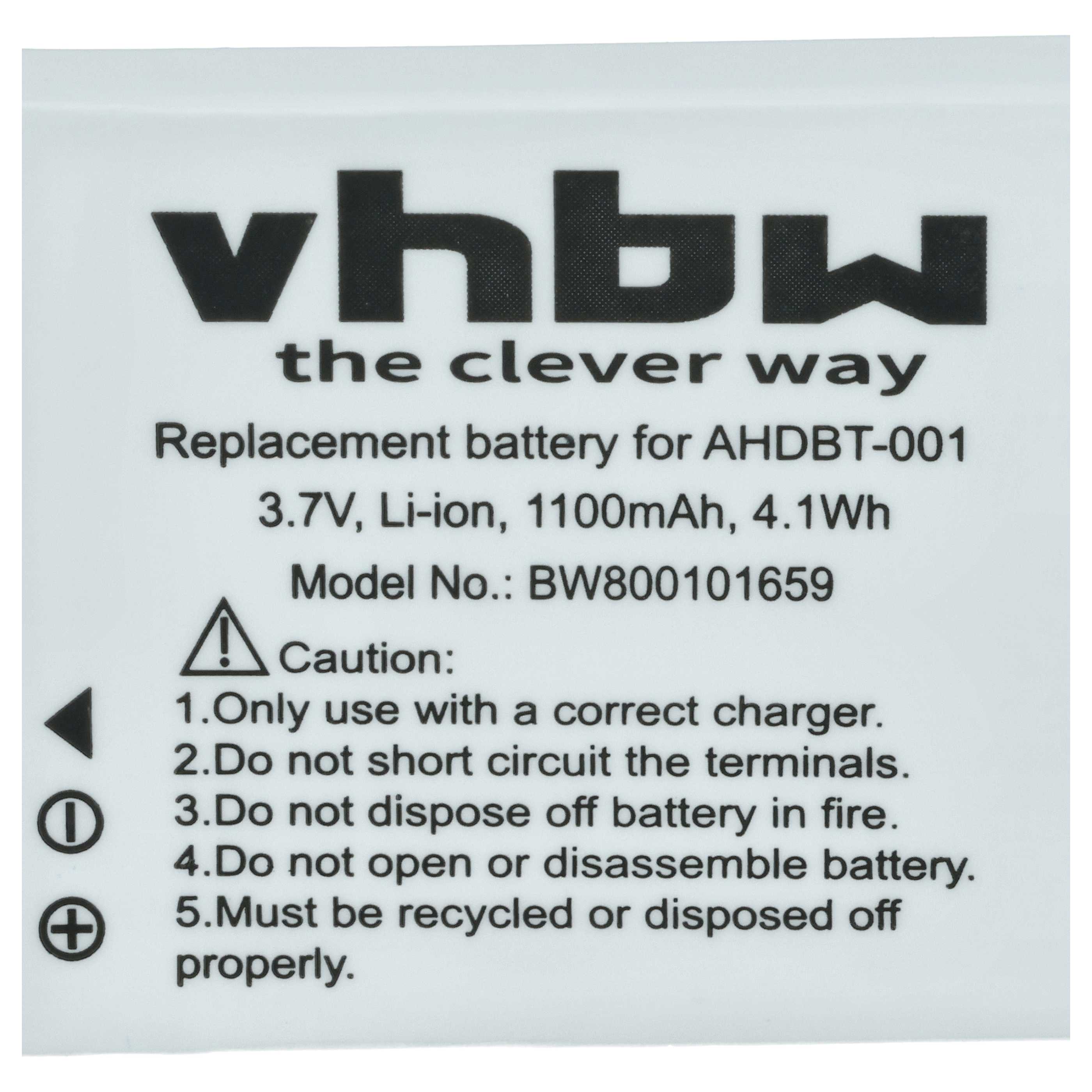 Videocamera 2x Battery replaces GoPro ABPAK-001, AHDBT-001 - 1100 mAh 3.7 V Li-Ion