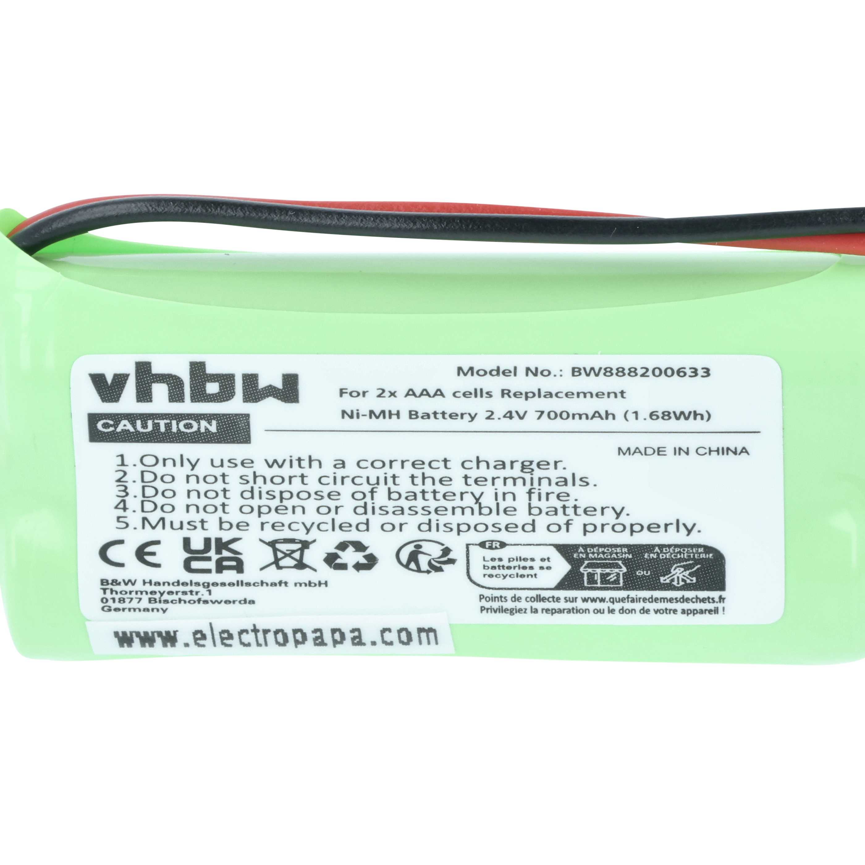 Universal Akku (2 Stück) passend für für diverse Geräte - 700mAh 2,4V NiMH, Typ AAA, Micro, HR03