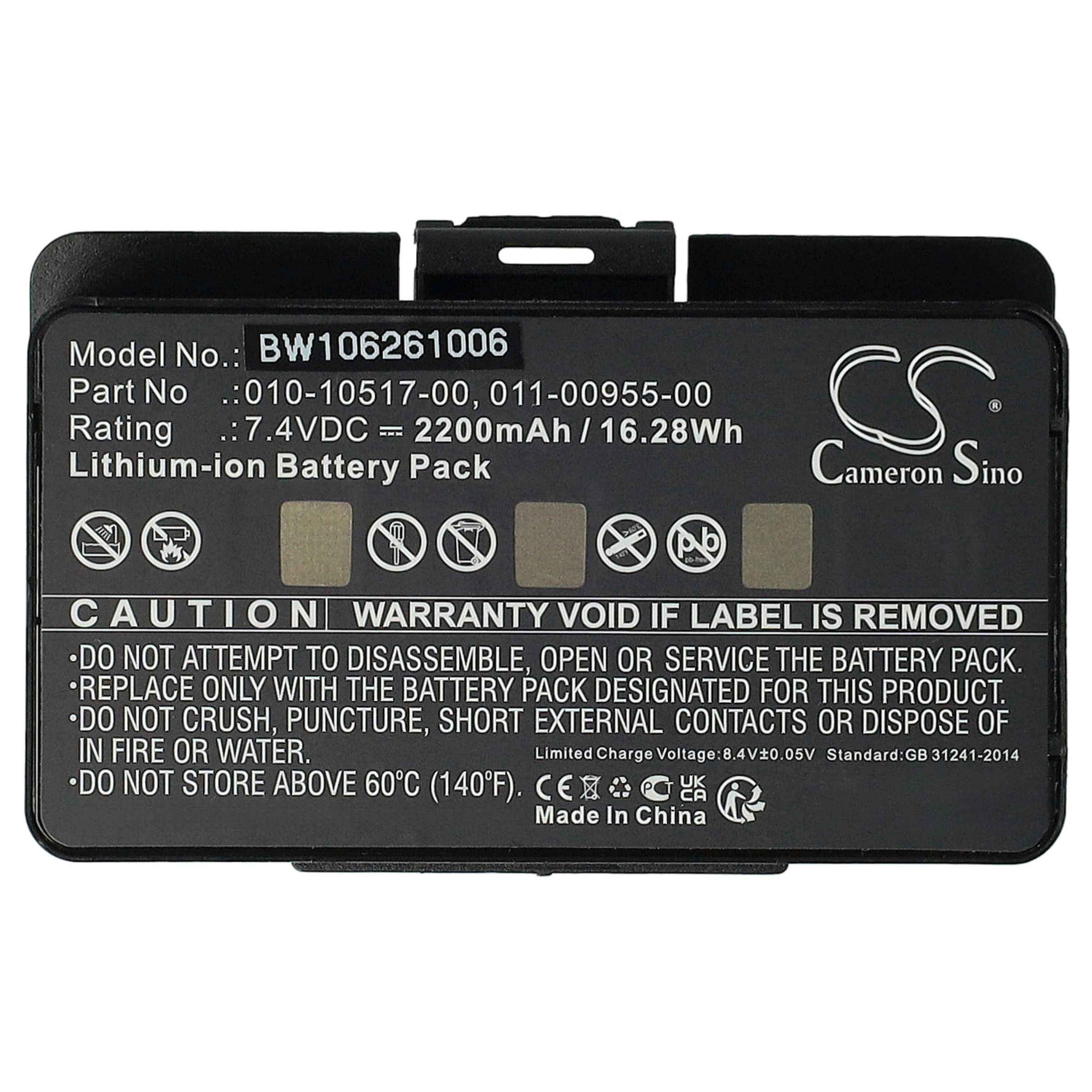 Batterie remplace Garmin 010-10517-00, 010-10517-01, 01070800001 pour navigation GPS - 2200mAh 7,4V Li-ion