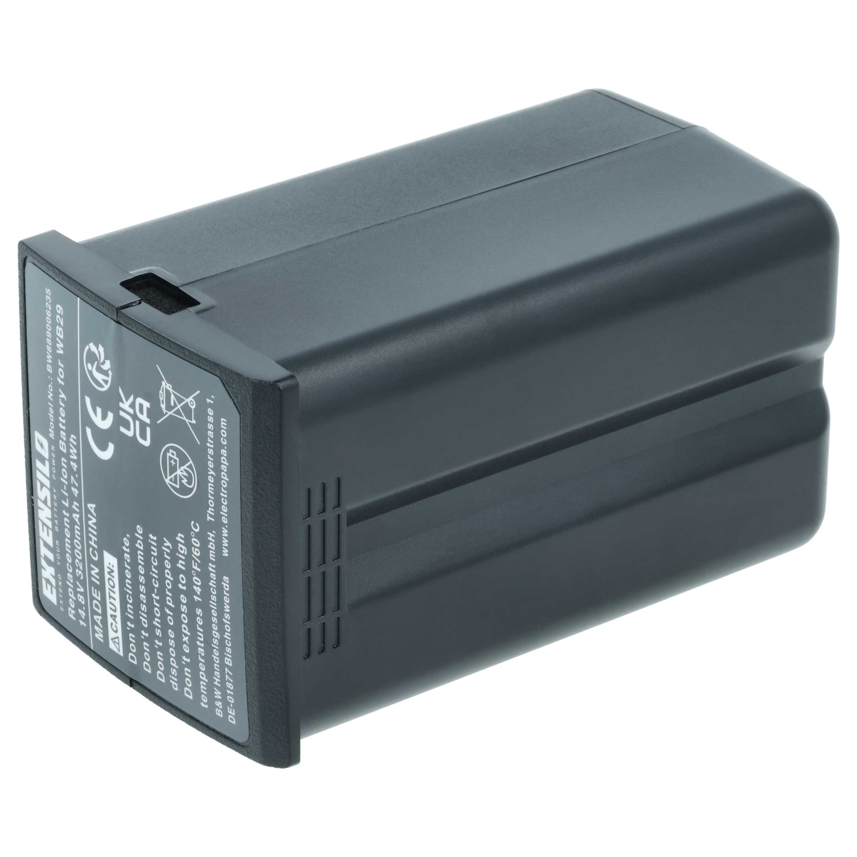 Batteria per flash per fotocamera sostituisce Godox DFB/GDWB29, WB29 - 3200mAh 14,8V Li-Ion