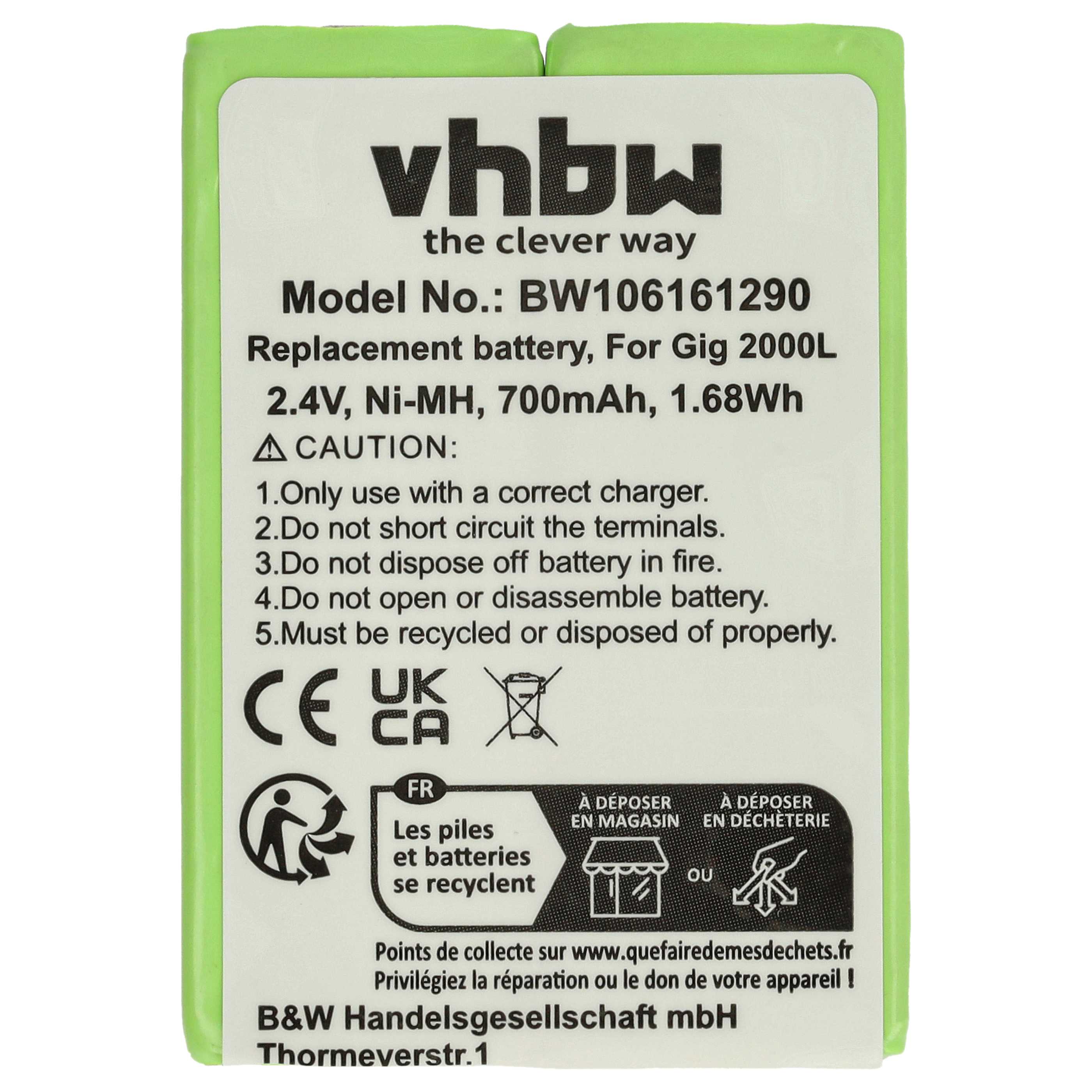 2x Batteries remplace 4506306, 4506.306, 8M2BZ, 7M2BZ, B3880/106483 pour téléphone GP - 700mAh 2,4V NiMH