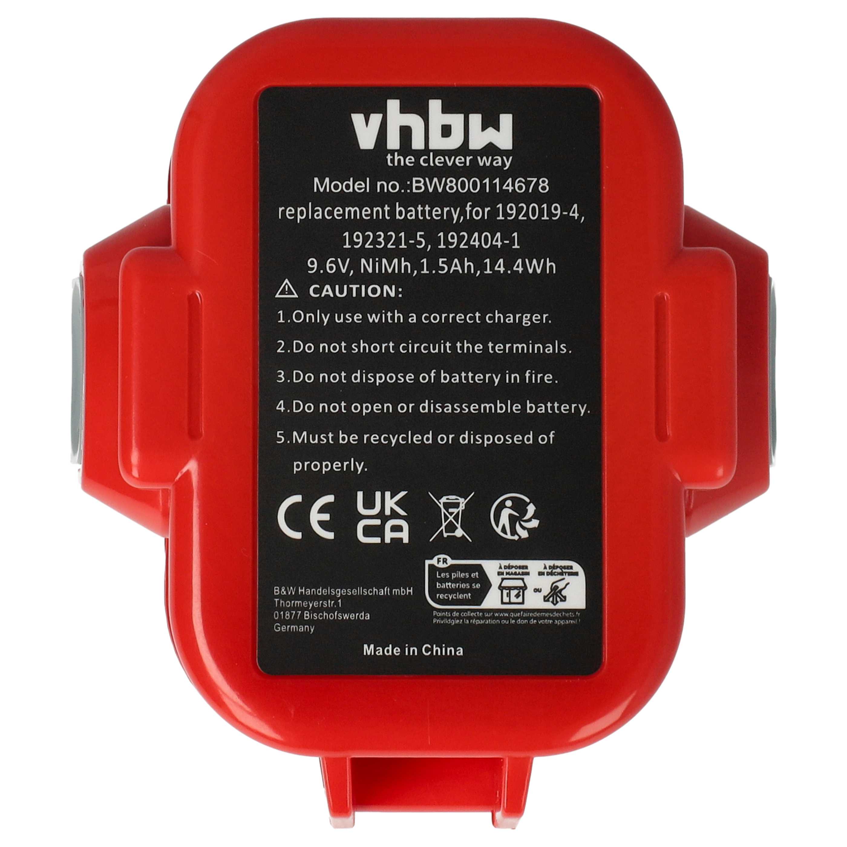 Batterie remplace Makita 192321-5, 192404-1, 192019-4, 192534-8 outil électrique Makita - 1,5Ah 9,6V NiMH