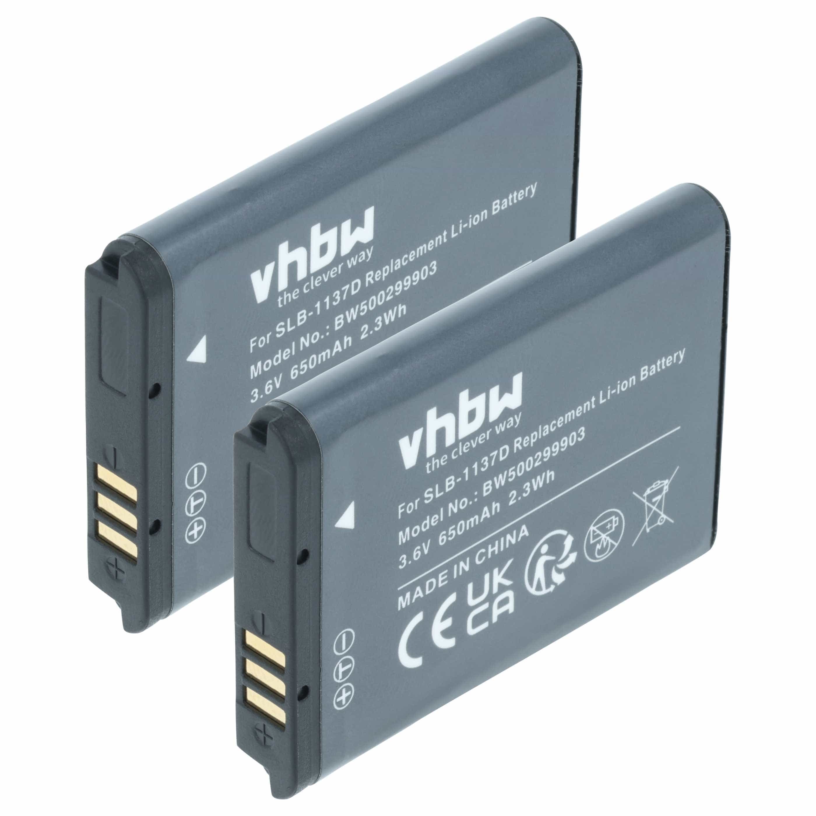 2x Battery replaces Samsung SLB-1137d - 750mAh, 3.6V, Li-Ion