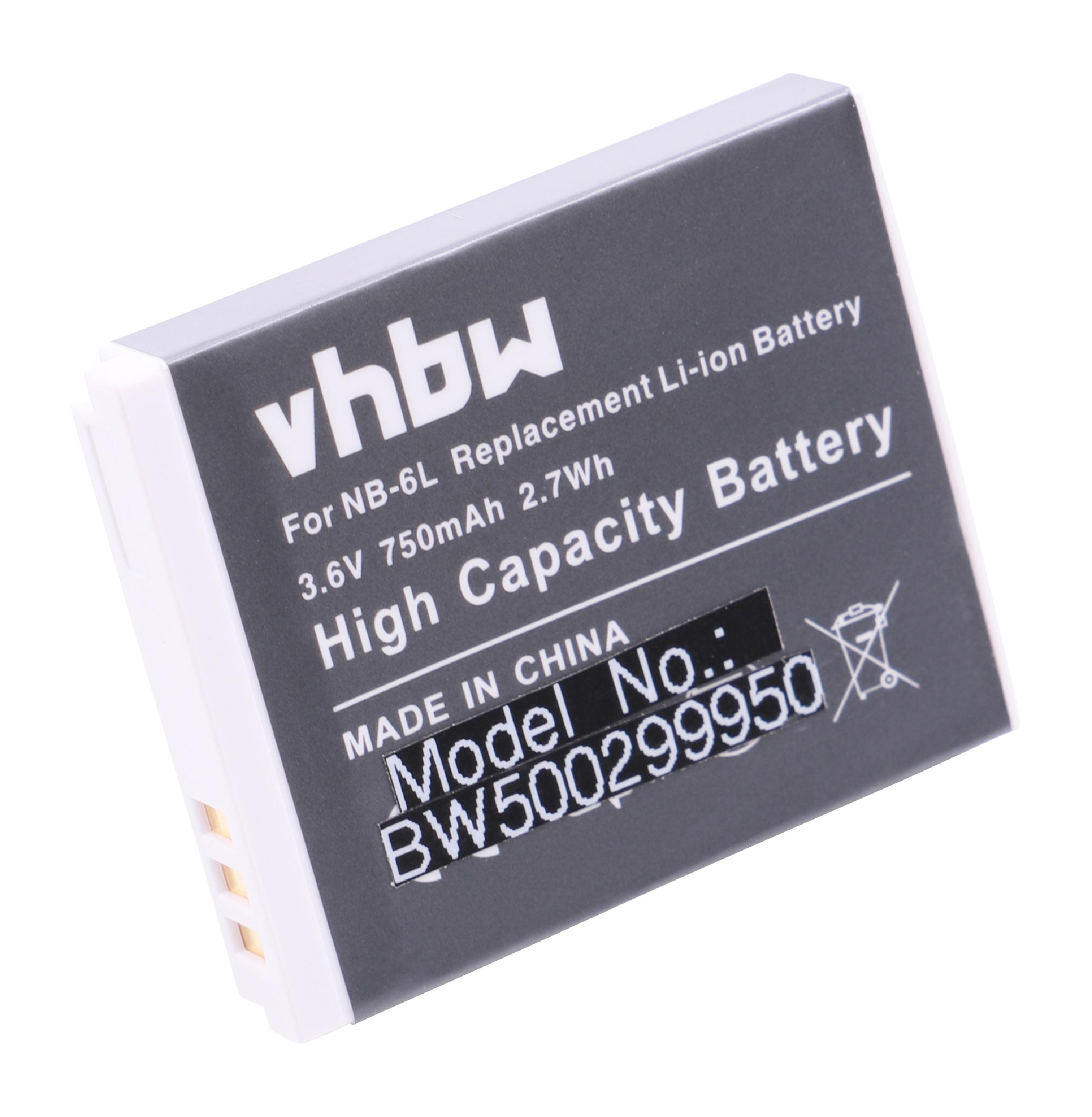 Batterie remplace Canon NB-6L, NB-6LH pour appareil photo - 750mAh 3,6V Li-ion