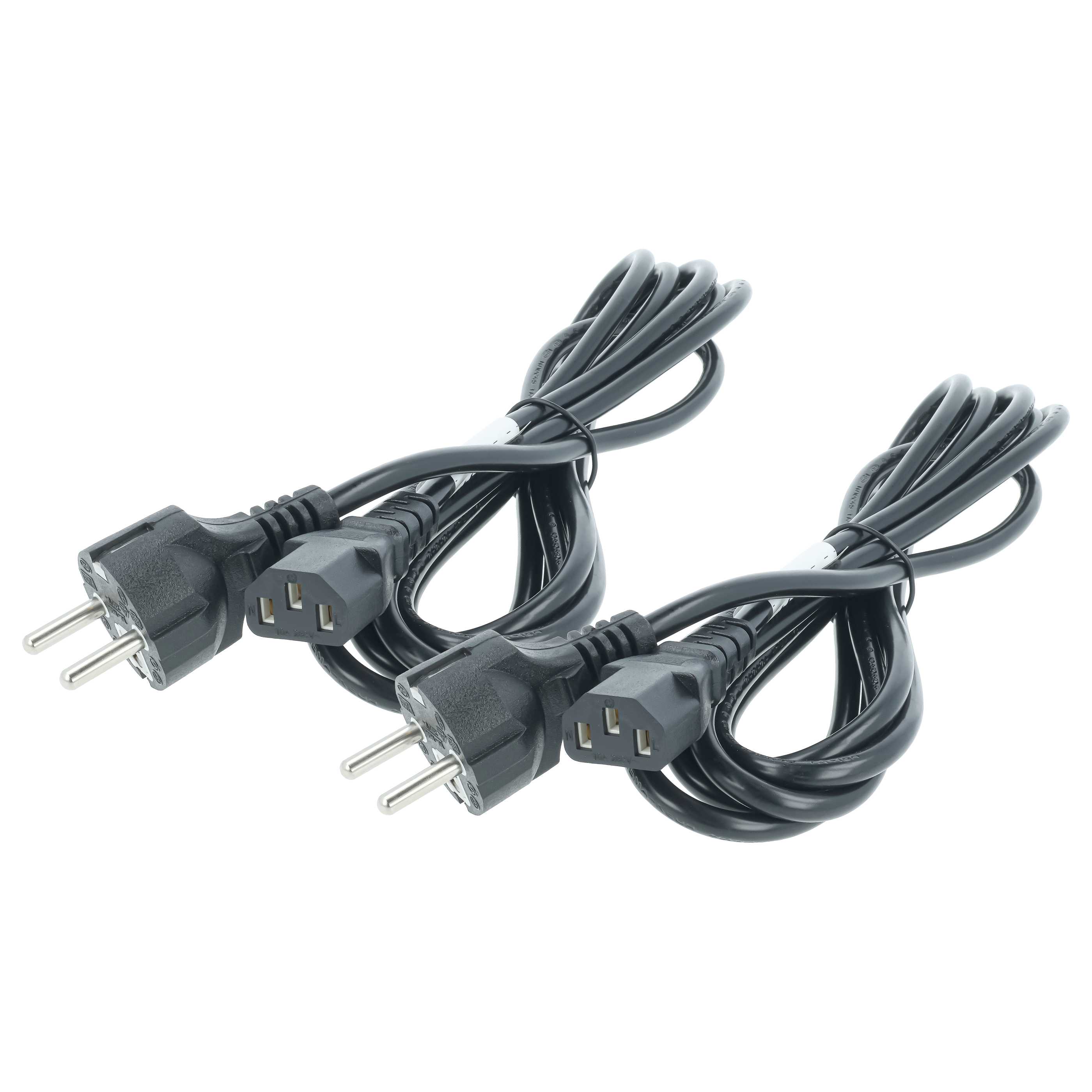 2x C13 Power Cable Euro Plug suitable for Devices e.g. PC Monitor Computer - 3 m