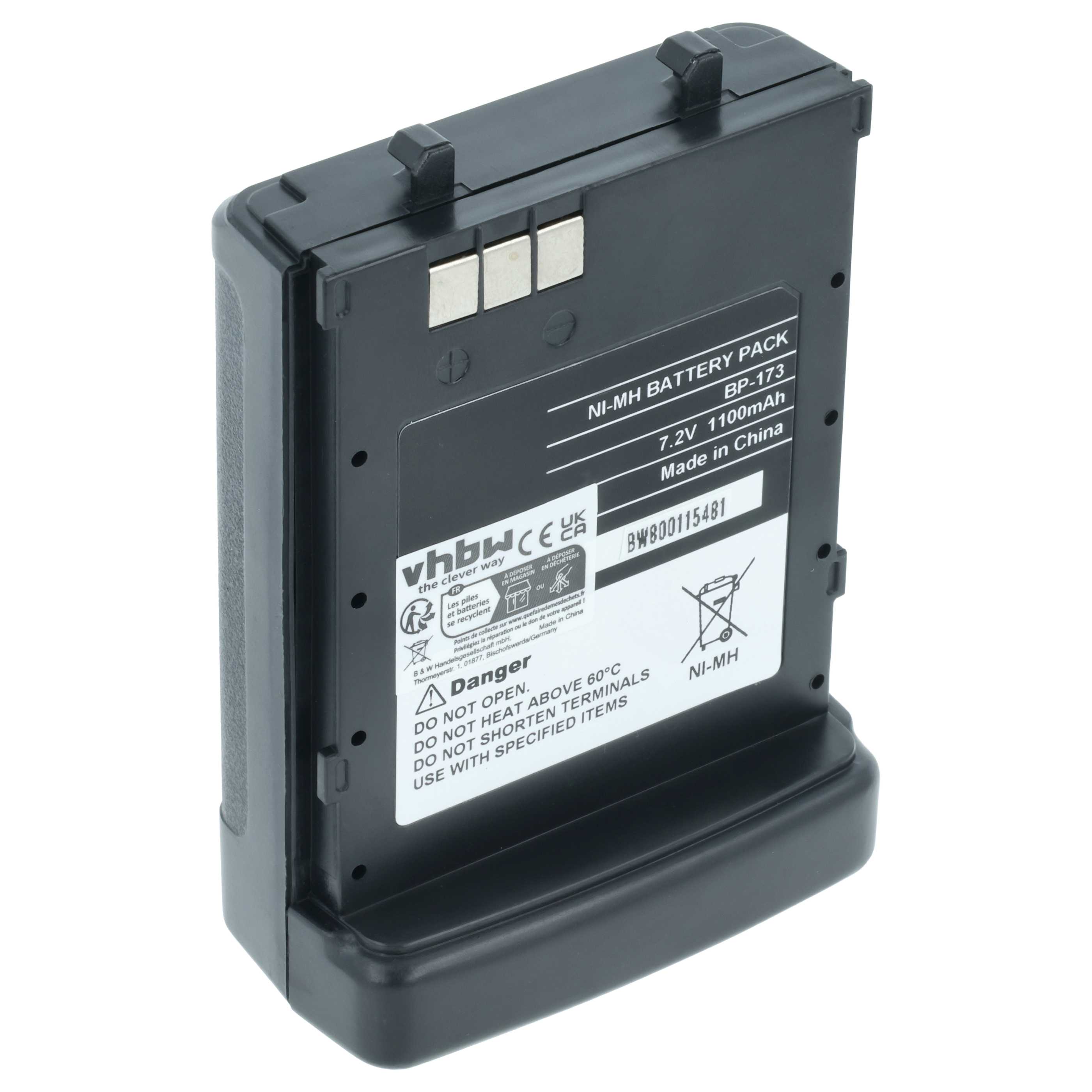 Radio Battery replaces Icom BP-173, BP-180H, BP-180 - 1100 mAh 7.2 V NiMH