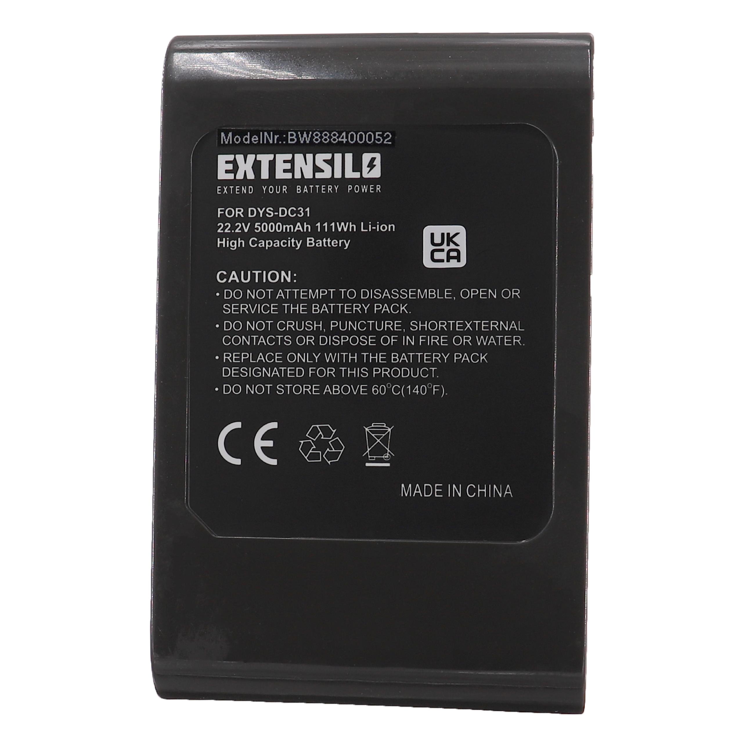 Extensilo Batterie remplace Dyson 17083-3511, 17083-2811 pour aspirateur Dyson - 5000mAh 22,2V Li-ion