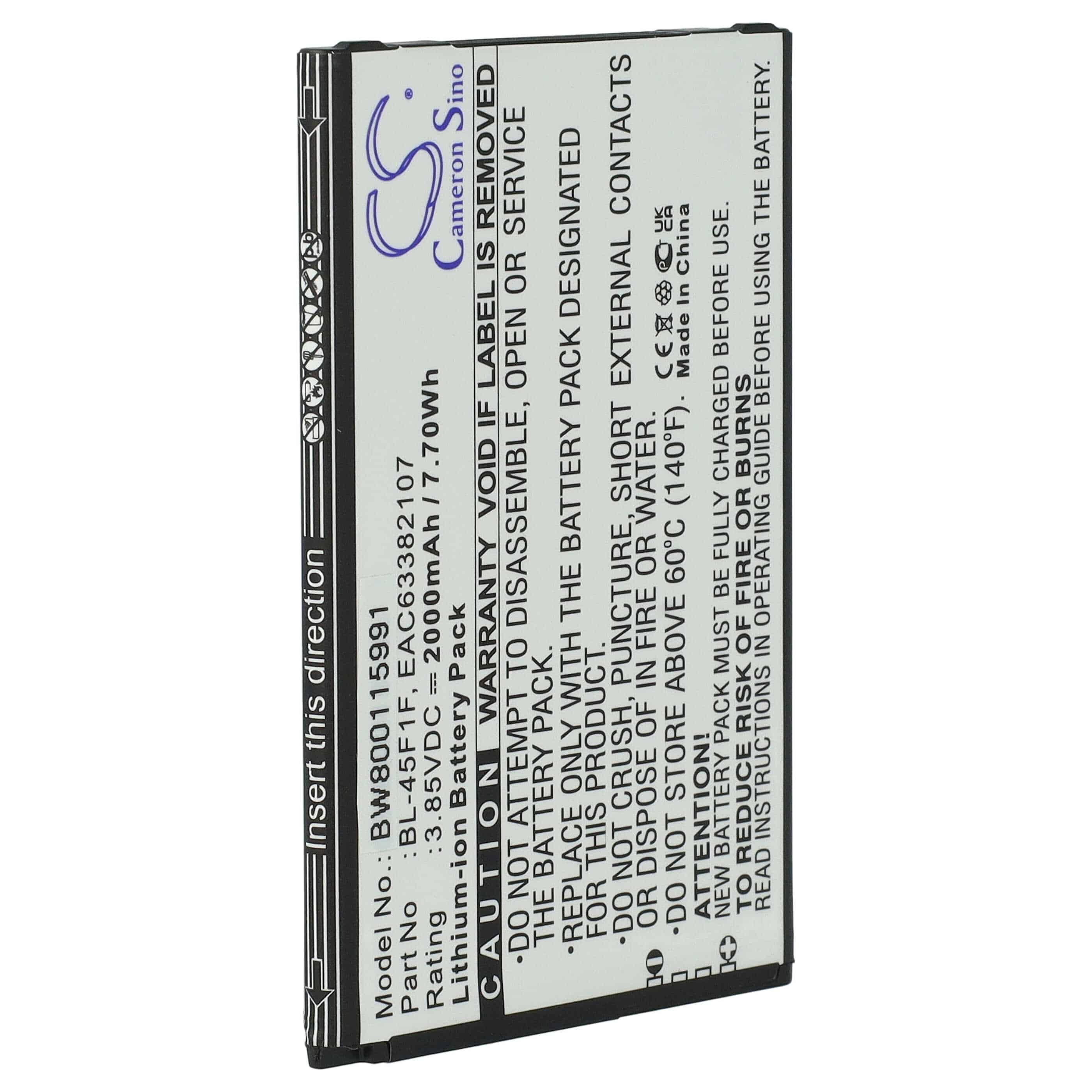 Mobile Phone Battery Replacement for LG BL-45F1F, EAC63361407, EAC63361401, EAC63321601 - 2000mAh 3.85V Li-Ion