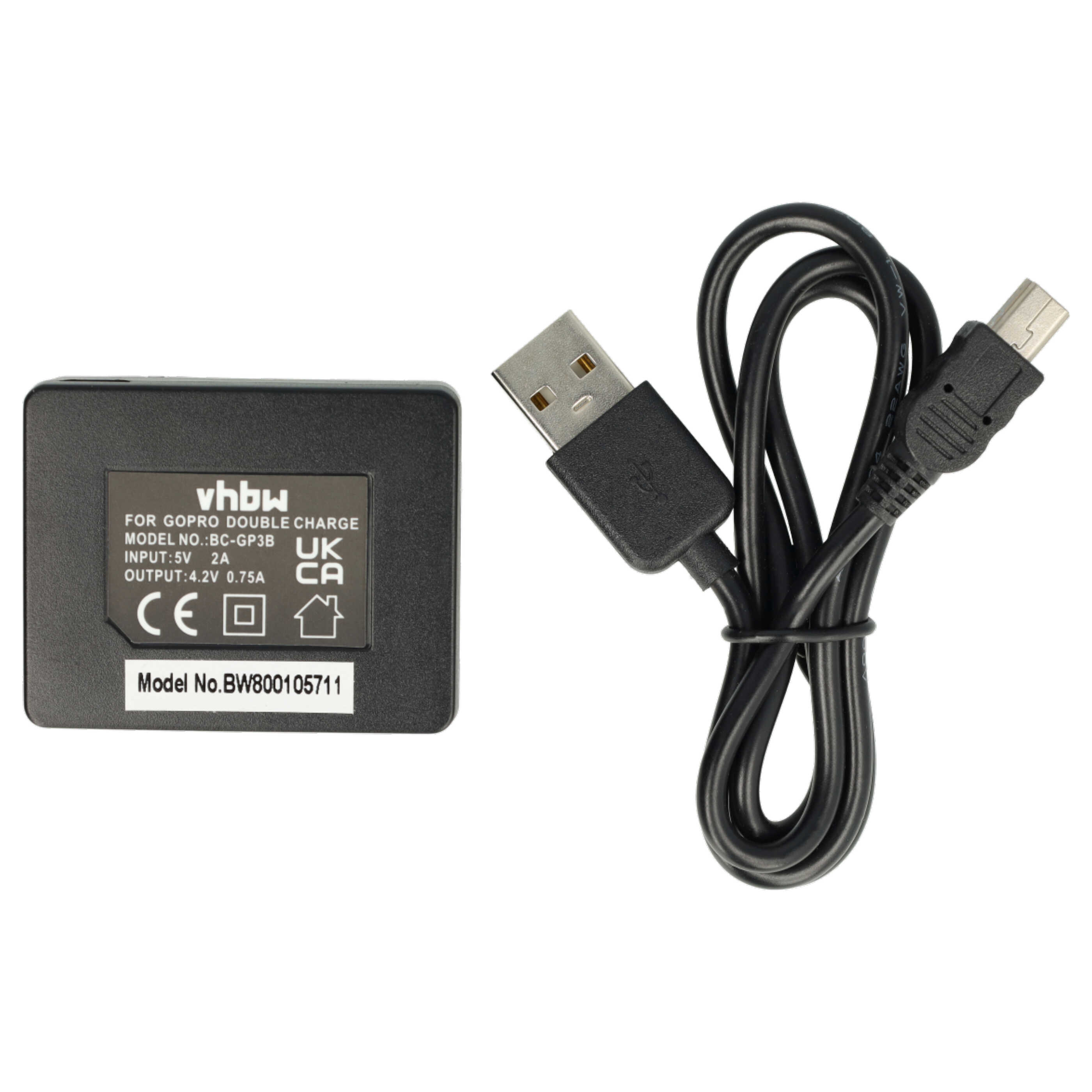 vhbw Kit de chargement compatible avec GoPro / Hero 3 action-cam - 2x batteries + chargeur double