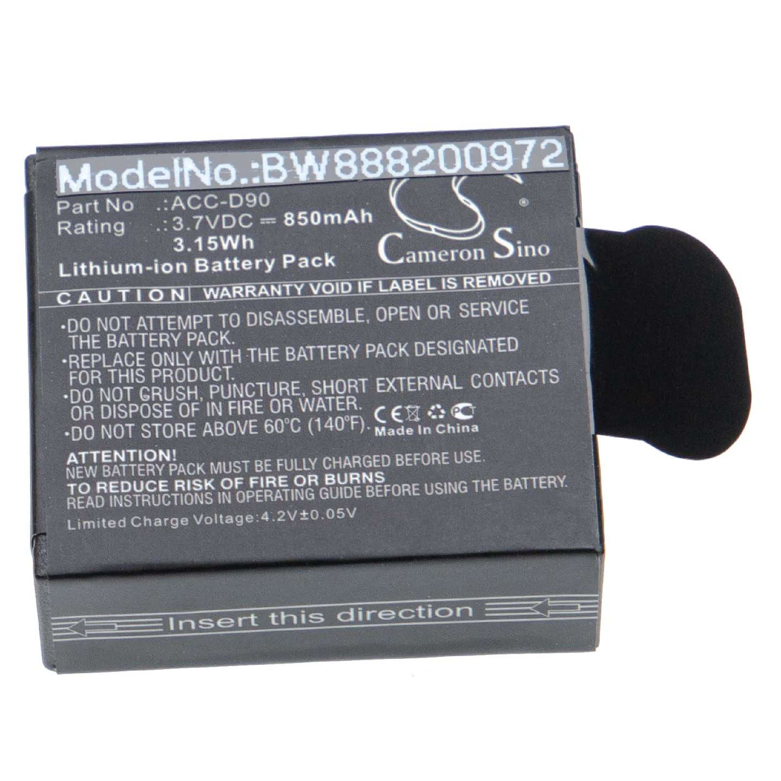 Batterie remplace AEE ACC-D90 pour caméra de poche - 850mAh 3,7V Li-ion