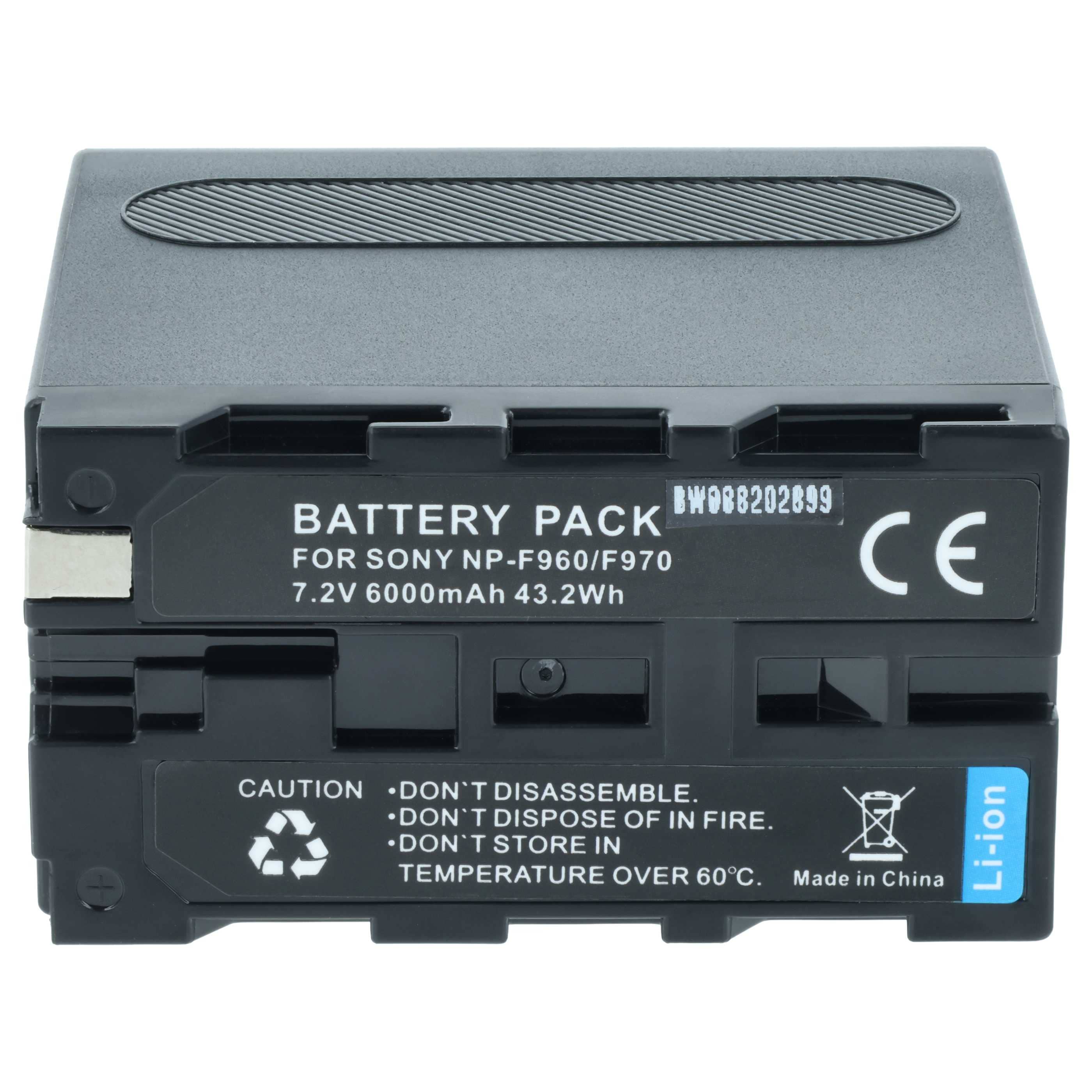 Battery replaces Sony NP-F950, NP-F930/B, NP-F950/B, NP-F550, NP-F930, NP-F750 - 6000mAh, 7.4V, Li-Ion