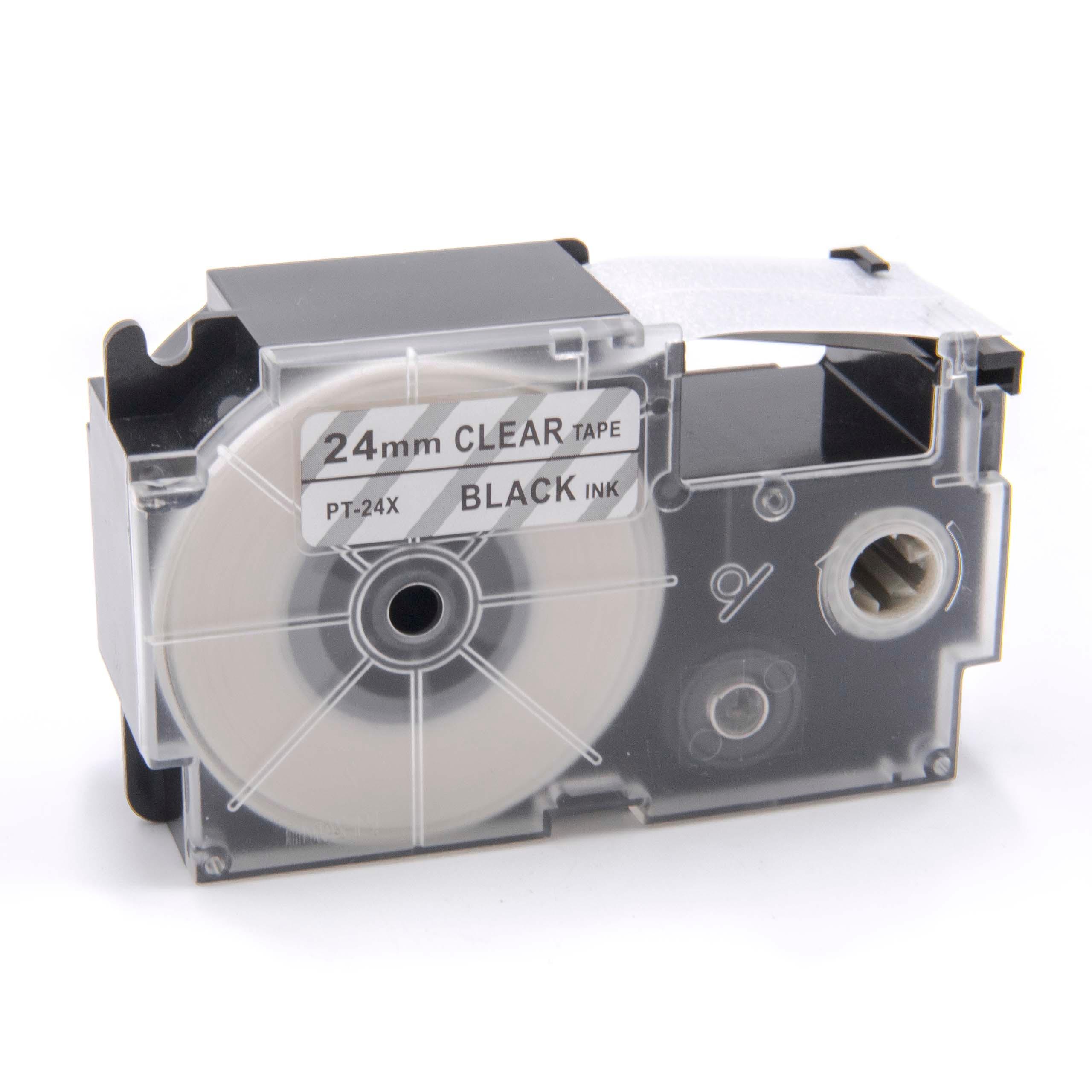 Cassette à ruban remplace Casio XR-24X - 24mm lettrage Noir ruban Transparent