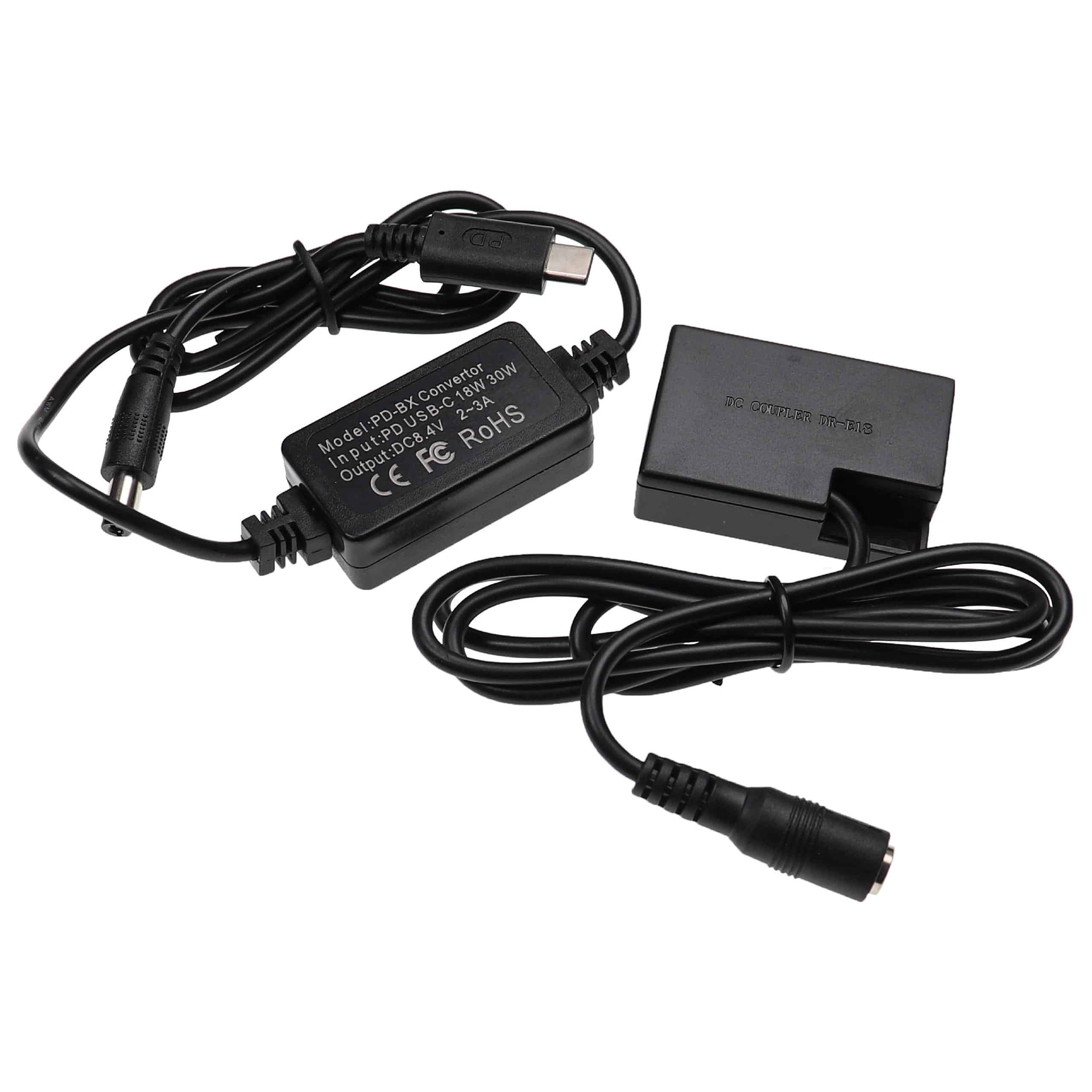 Zasilacz USB do aparatu zam. ACK-E18 + adapter zam. Canon DR-E18 - 2 m, 8,4 V 3,0 A