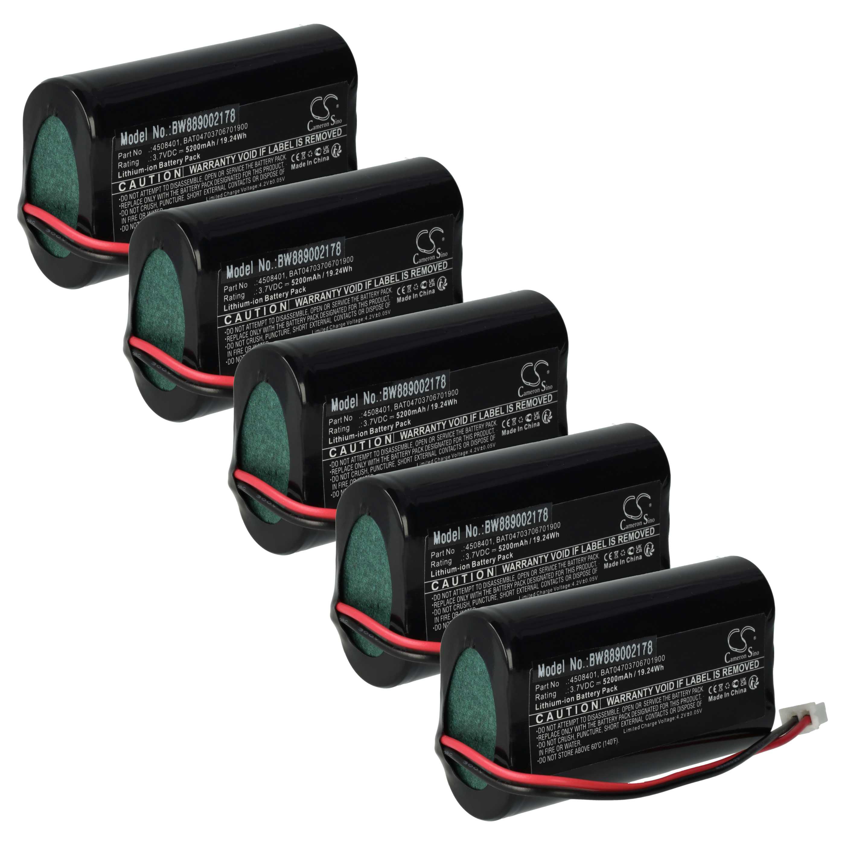 5x Akku als Ersatz für BAT04703706701900, 4508401 für Zafferano - 5200mAh 3,7V Li-Ion