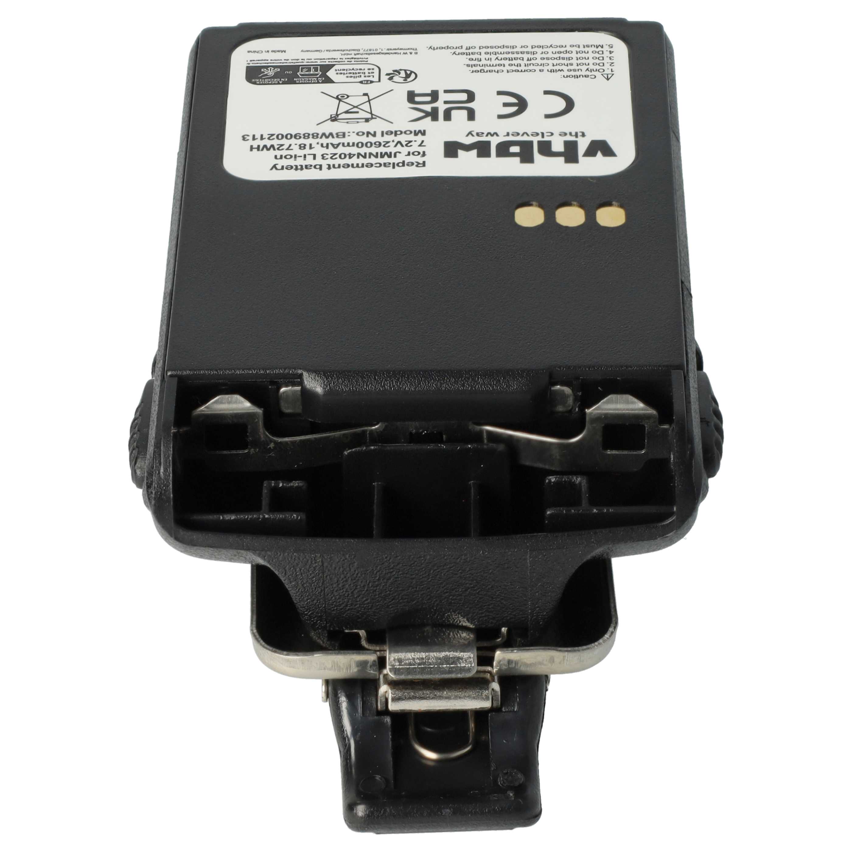 Radio 10x Battery replaces Motorola JMNN4023BR, JMNN4023, JMNN4024 - 2600 mAh 7.2 V Li-Ion + Belt Clip