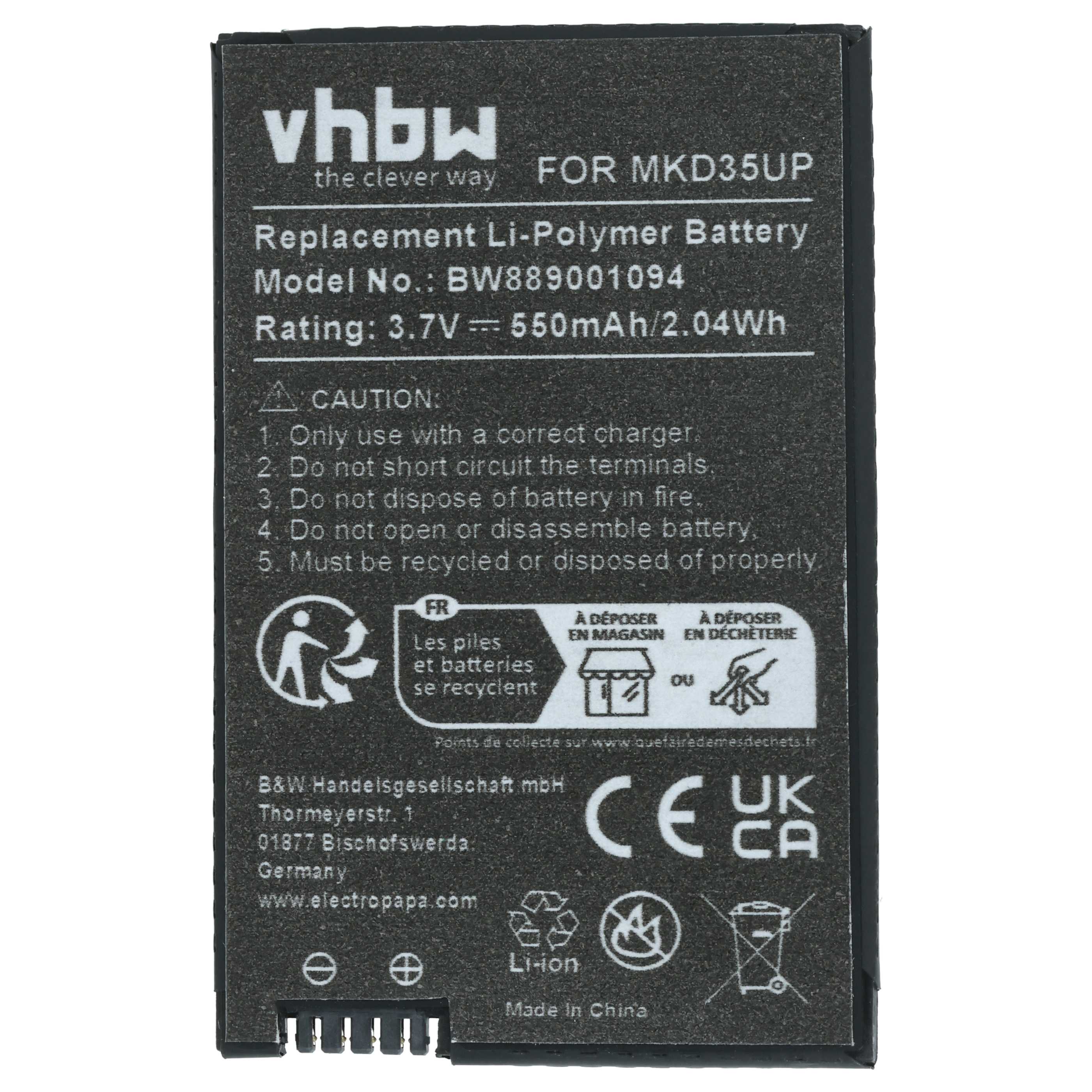 Car Key Fob Battery Replacement for BMW MKD35UP - 550 mAh 3.7 V Li-polymer