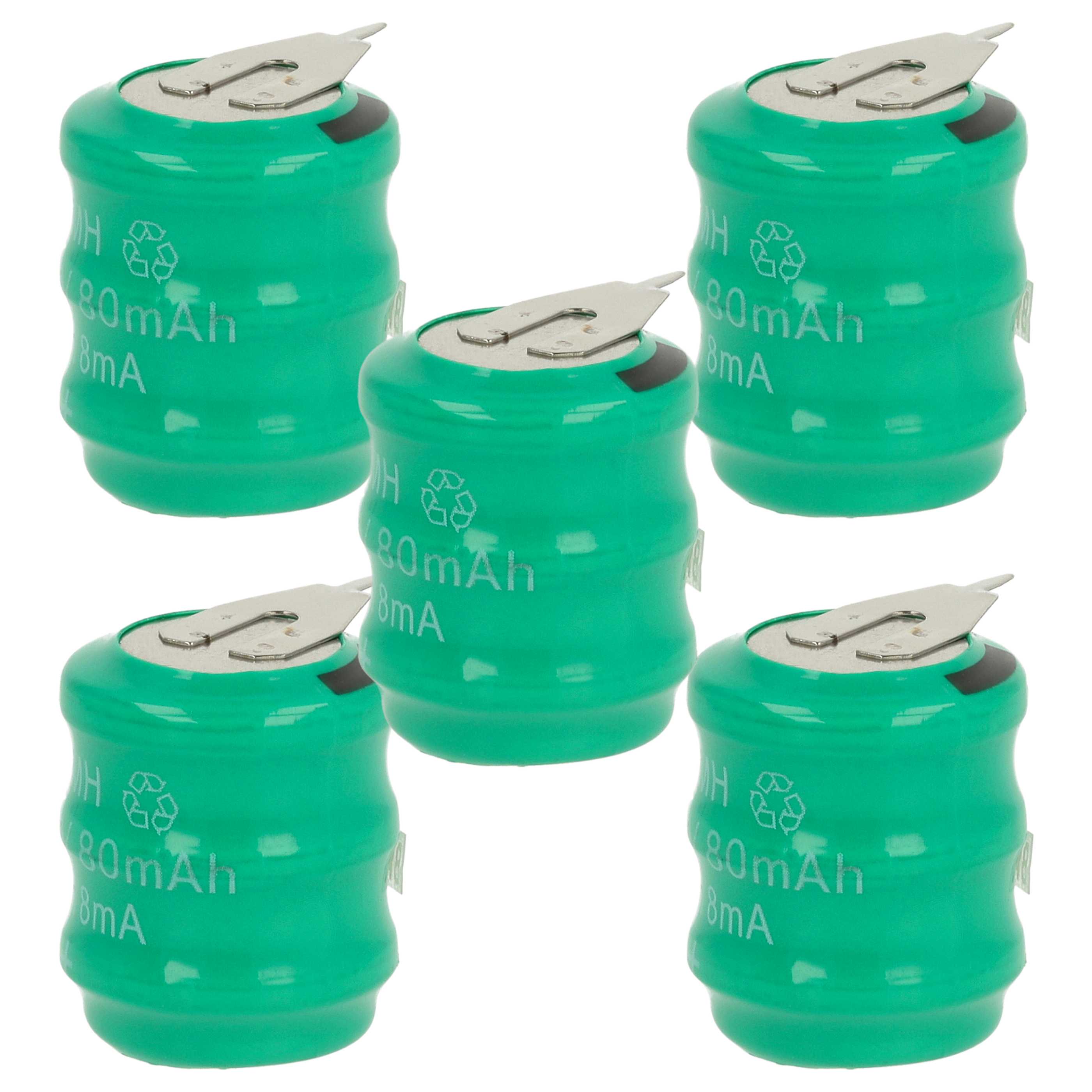 5x Button Cell Battery Type 3/V80H 2 Pins for Model Building Solar Lamps etc. - 80 mAh 3.6 V NiMH