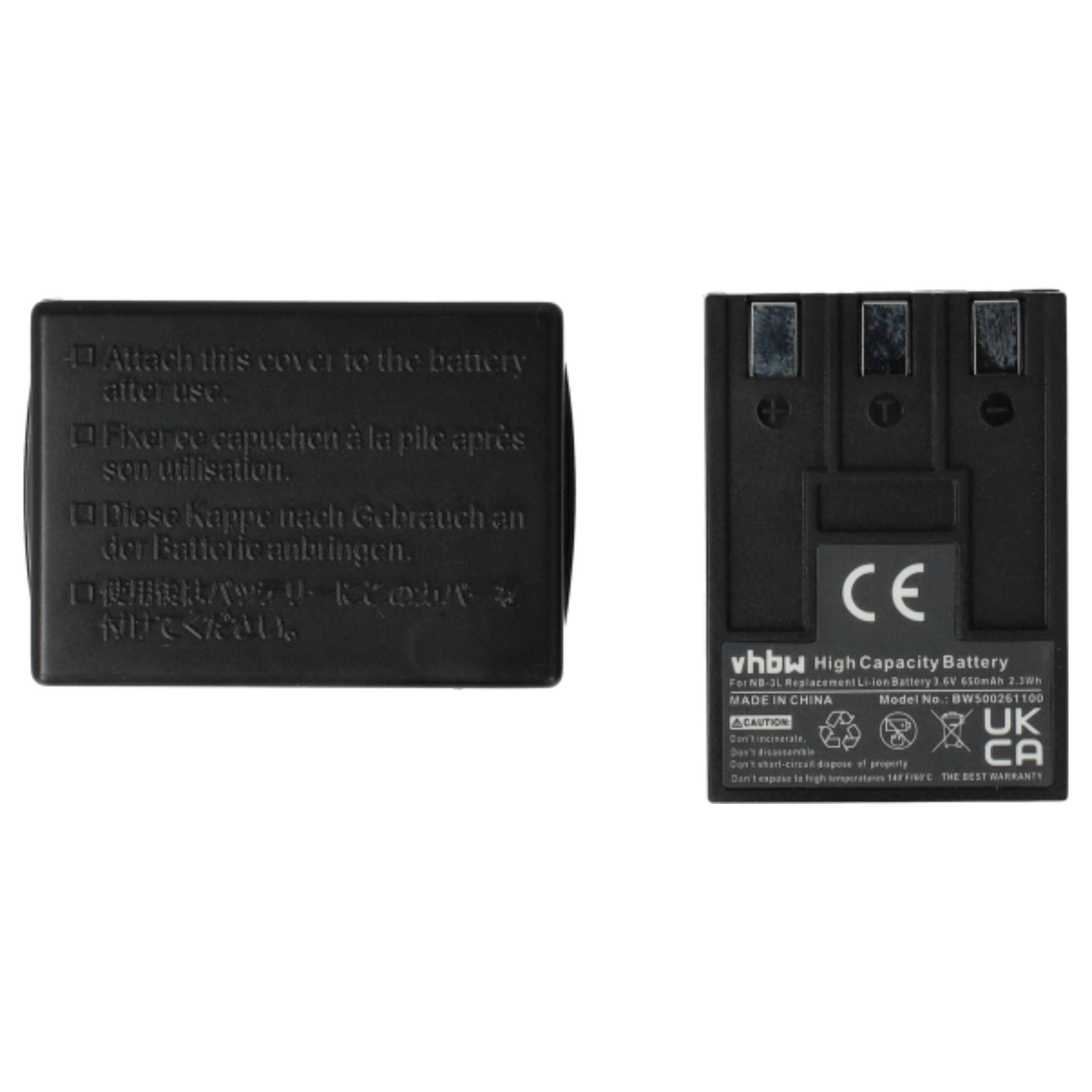 2x Battery replaces Canon NB-3L - 650mAh, 3.6V, Li-Ion