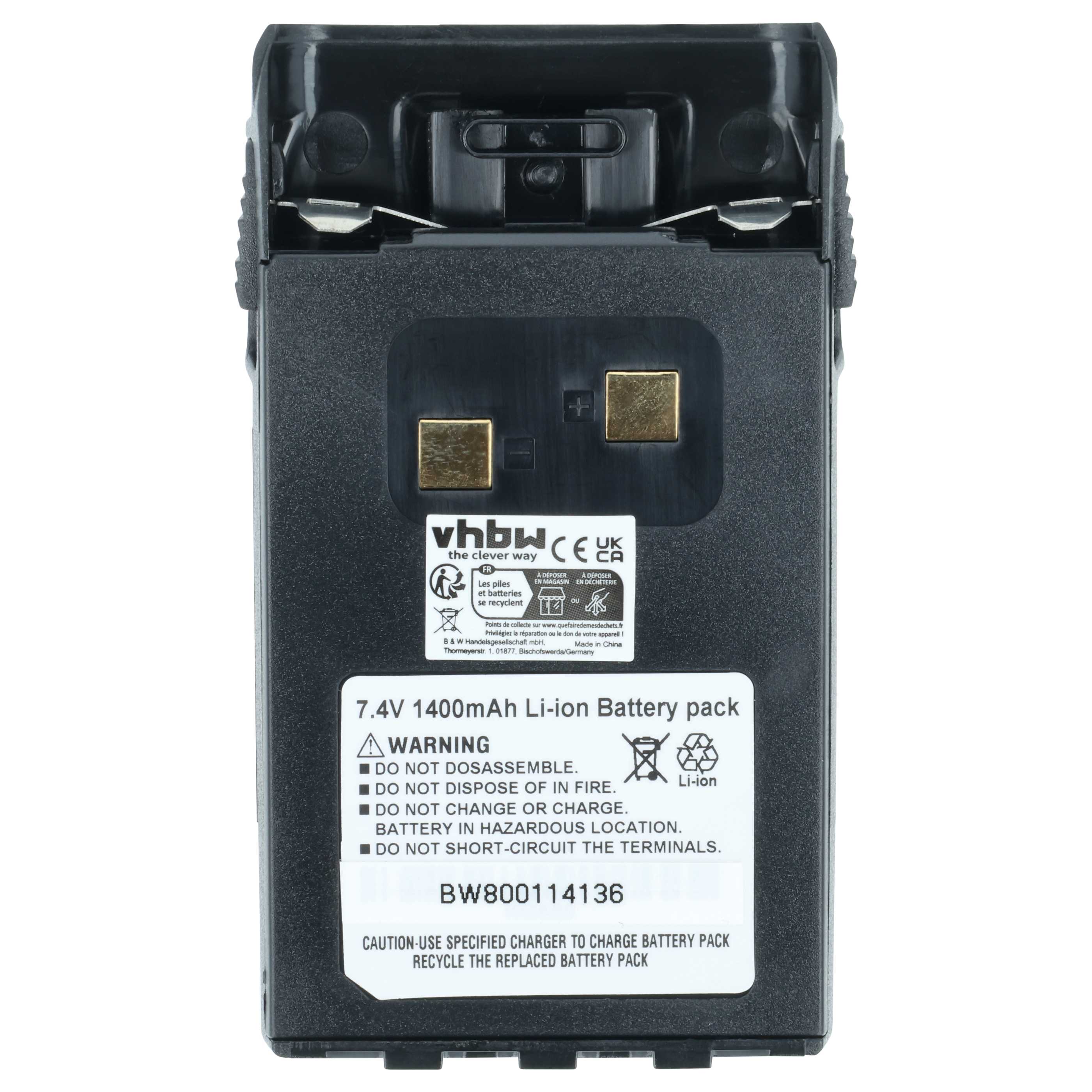 Radio 5x Battery replaces BLO-004, BLO-007, BLO-001 - 1400 mAh 7.4 V Li-Ion + Belt Clip