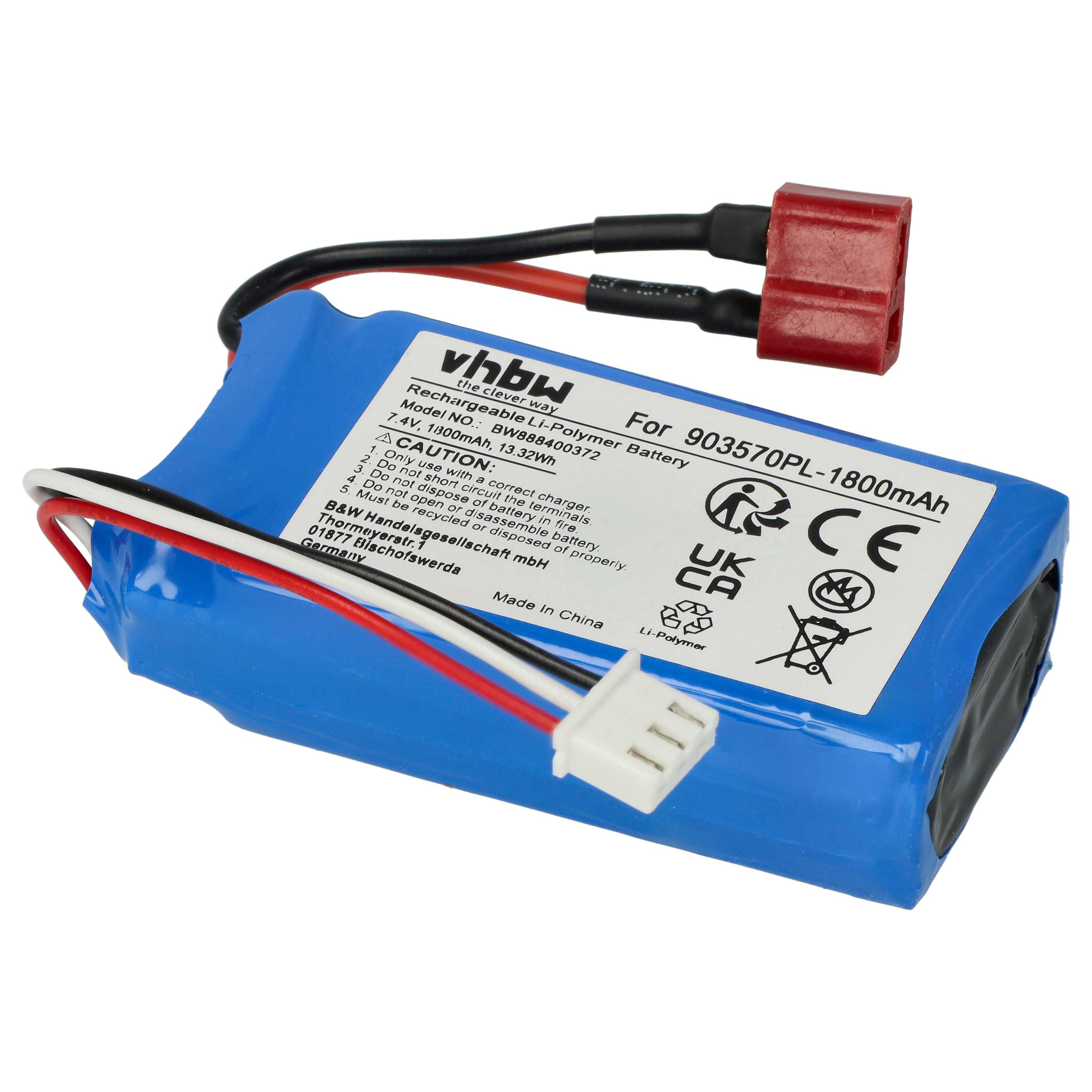 Batterie modèle radio-télécommandé - 1800mAh 7,4V Li-polymère, T-connecteur AWG16