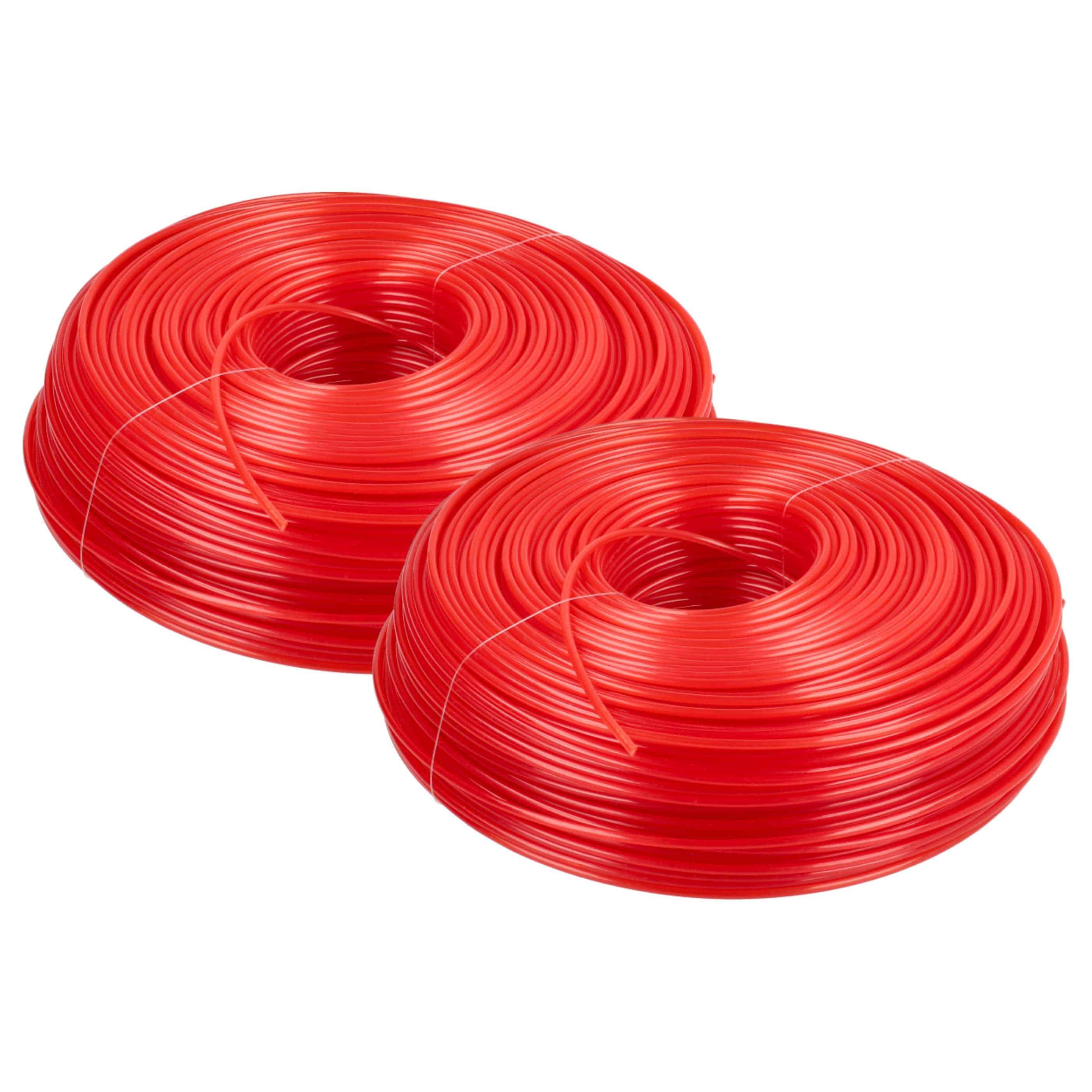 2x Line suitable for Bosch Makita Lawn Mower, Grass Trimmer - Trimmer Line Red, 2 mm x 100 m, Round