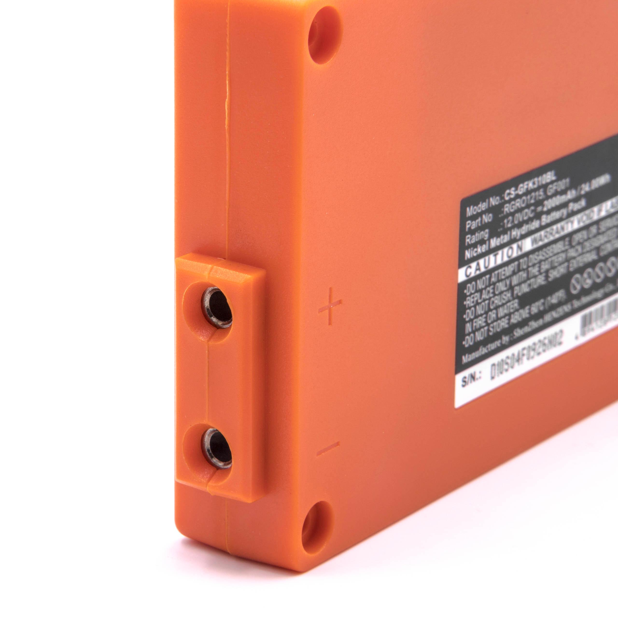 Batterie remplace Gross Funk GF001, 738010957, 100-000-134 pour télécomande industrielle - 2000mAh 12V NiMH