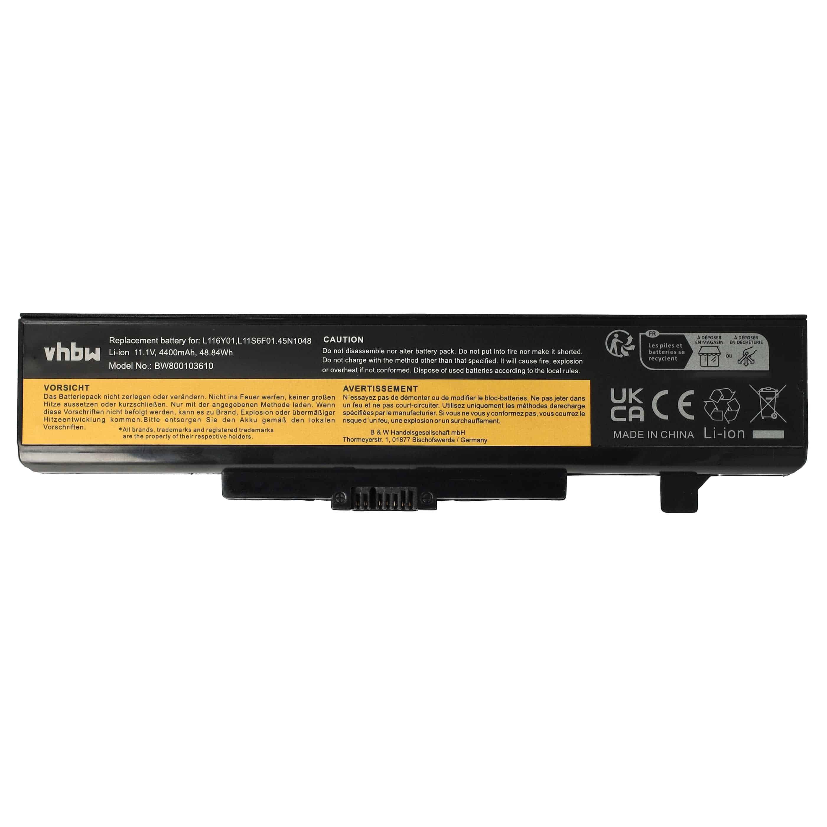 Notebook Battery Replacement for Lenovo 0A36311, 121000675, 121500047 - 4400 mAh 11.1 V Li-Ion, black