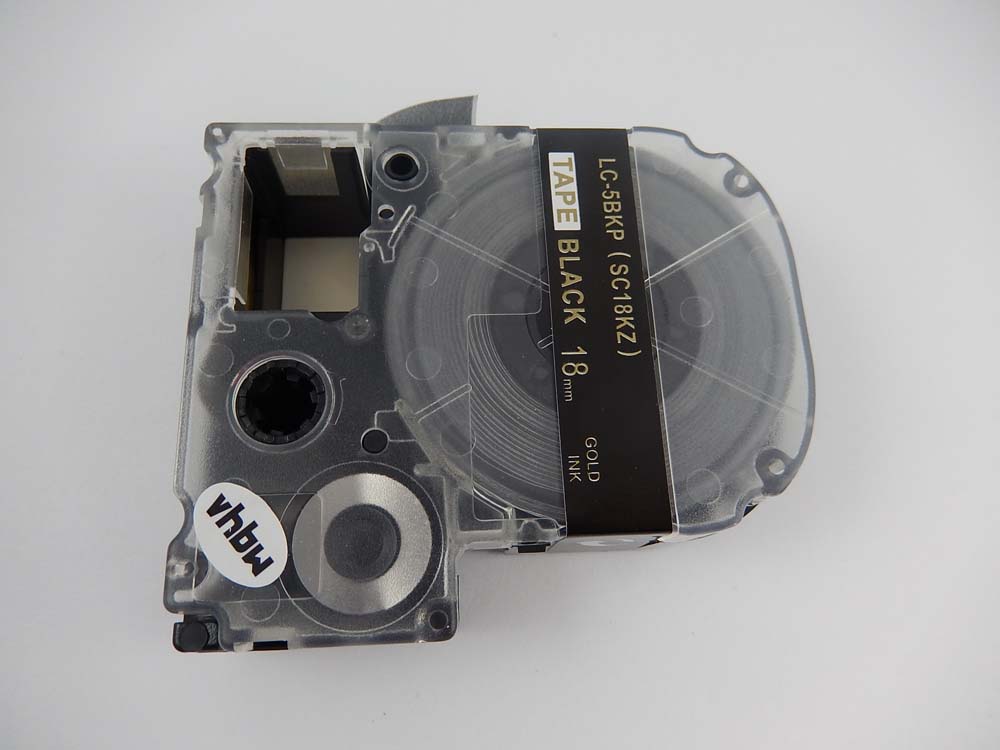 Cassette à ruban remplace Epson LC-5BKP - 18mm lettrage Or ruban Noir
