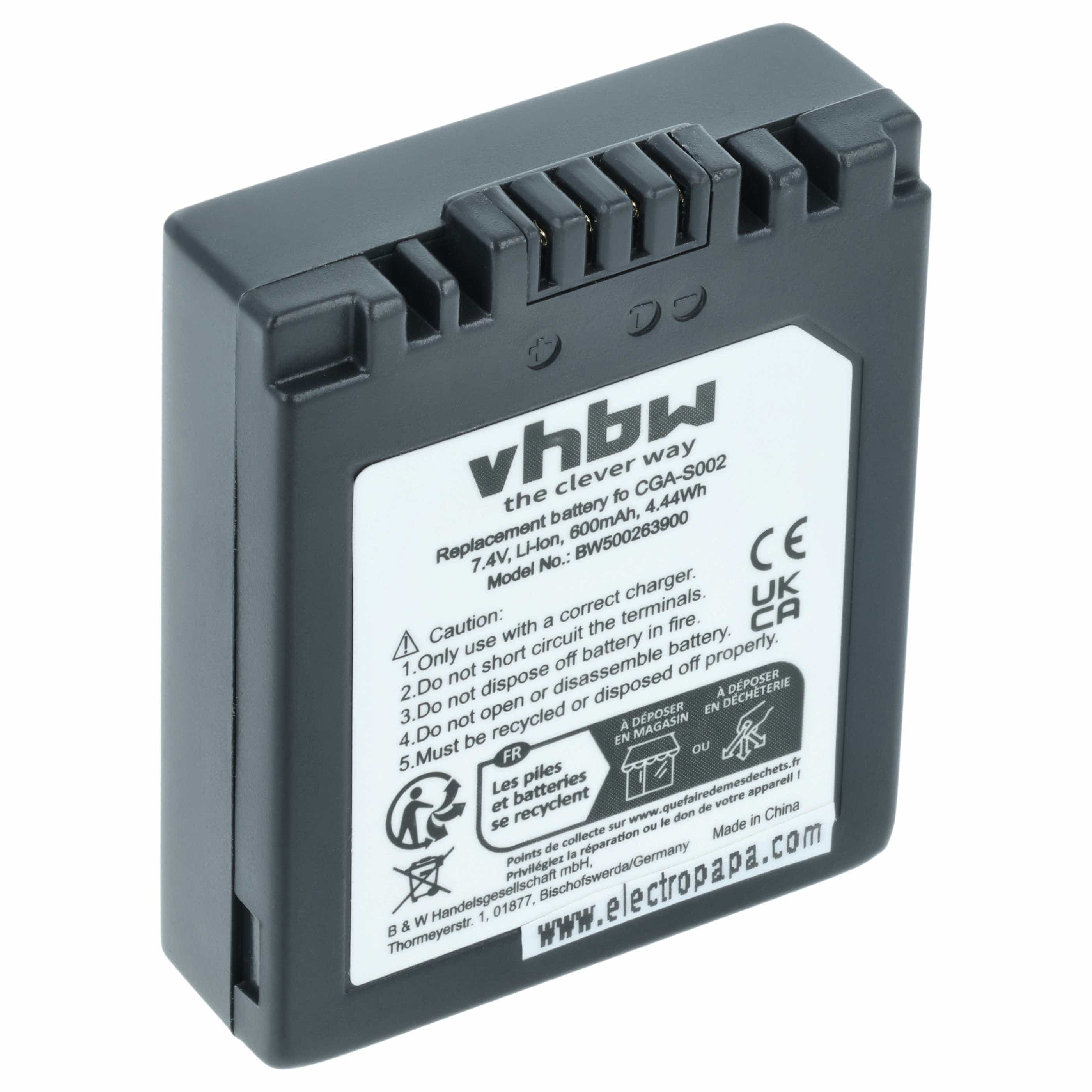 Battery replaces Panasonic CGA-S002A/1B, CGA-S002E/1B - 550mAh, 7.2V, Li-Ion