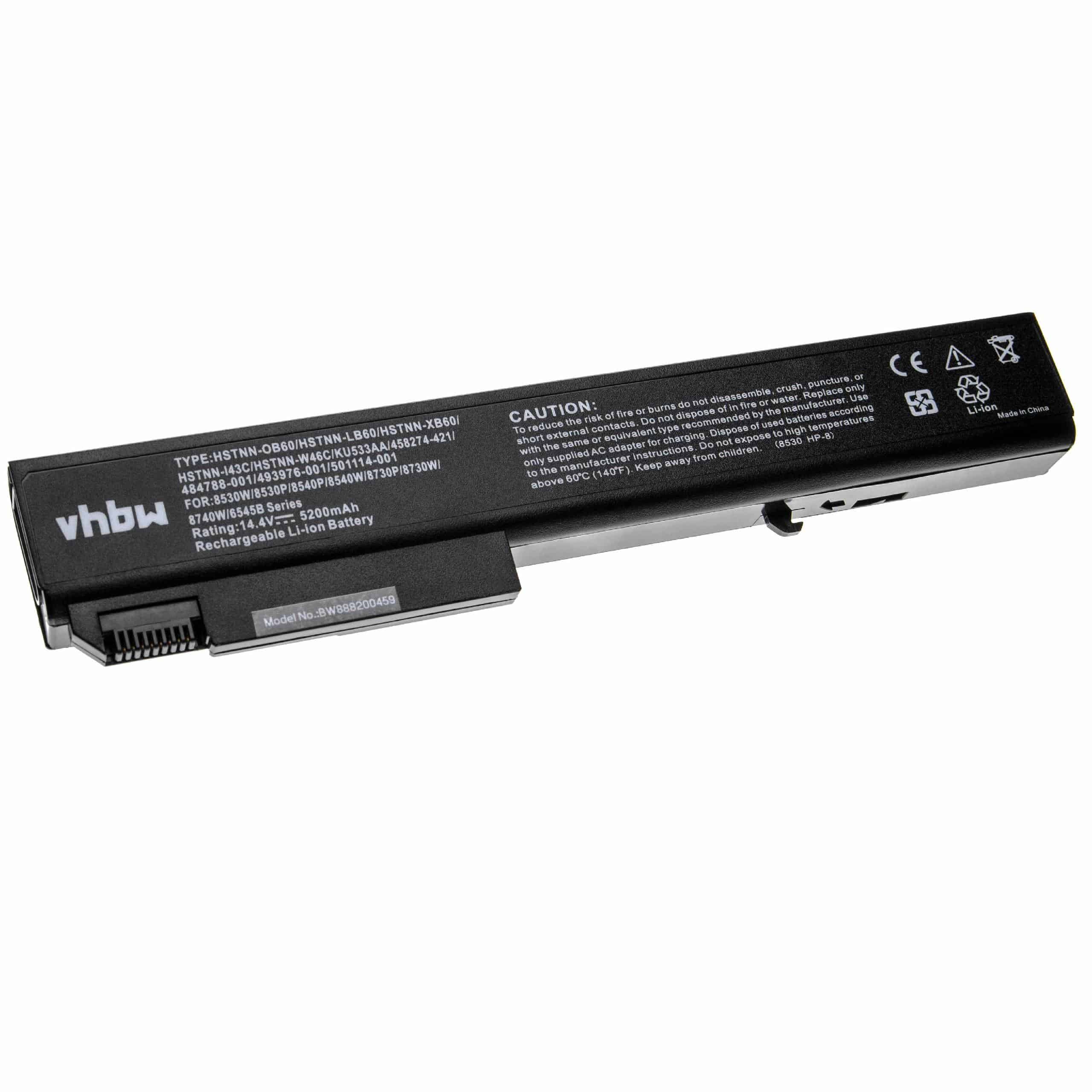Notebook Battery Replacement for HP 493976-001, 484788-001, 458274-421 - 5200mAh 14.4V Li-Ion, black