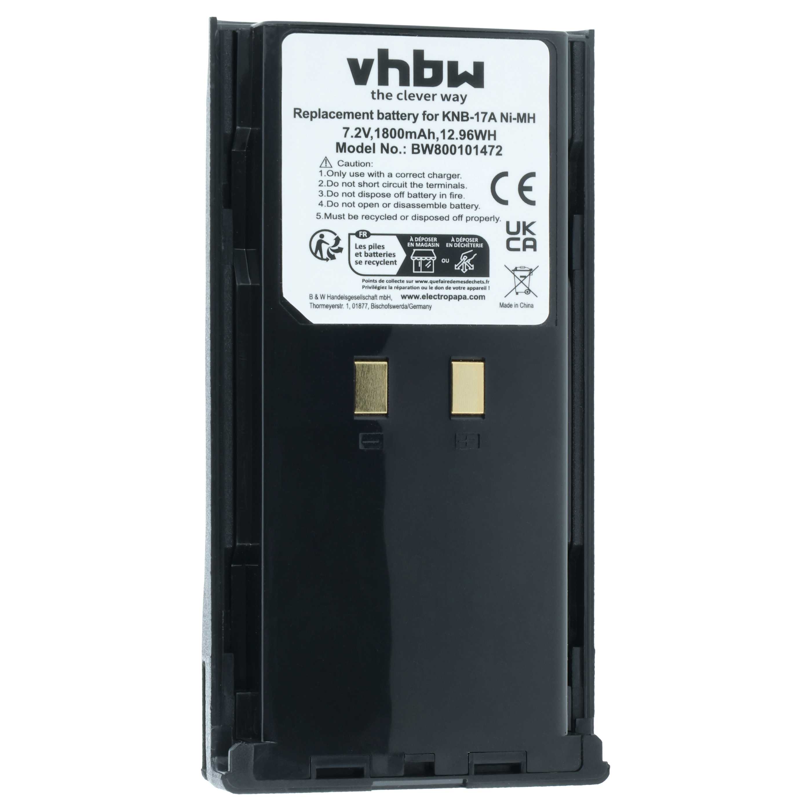 Radio Battery Replacement for Kenwood KNB-22N, KNB-21N, KNB-17N, KNB-17A, KNB-16A - 1800 mAh 7.2 V NiMH
